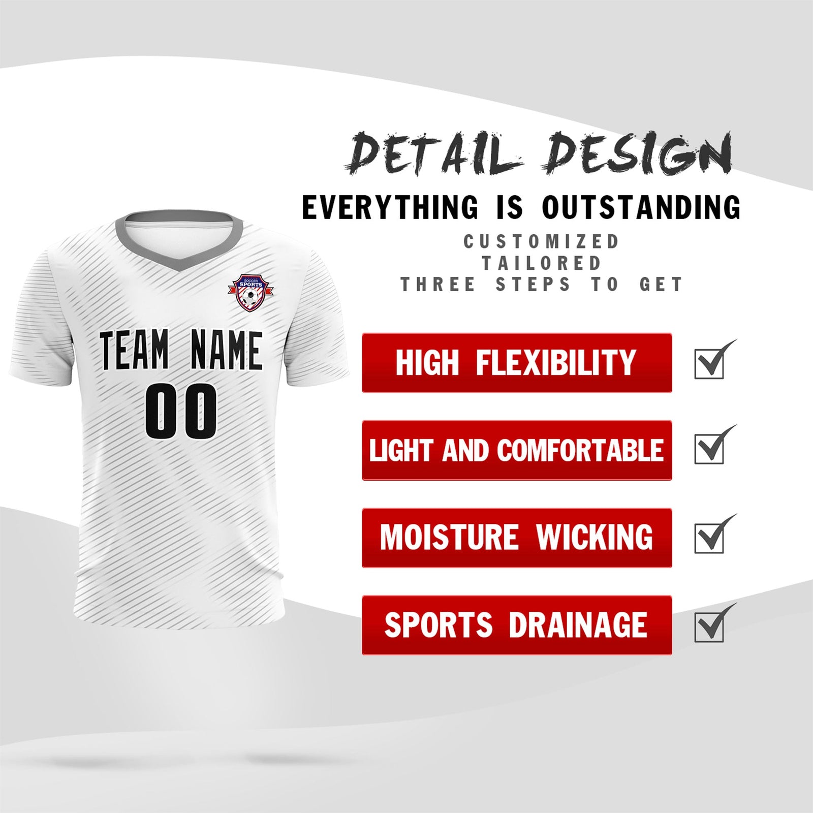 Custom White Gray Training Uniform For Men Soccer Sets Jersey