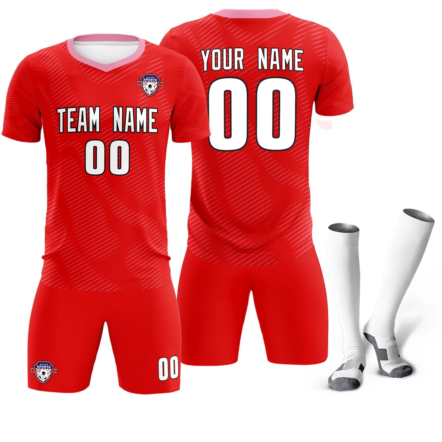 Custom Red Light Pink Training Uniform For Men Soccer Sets Jersey