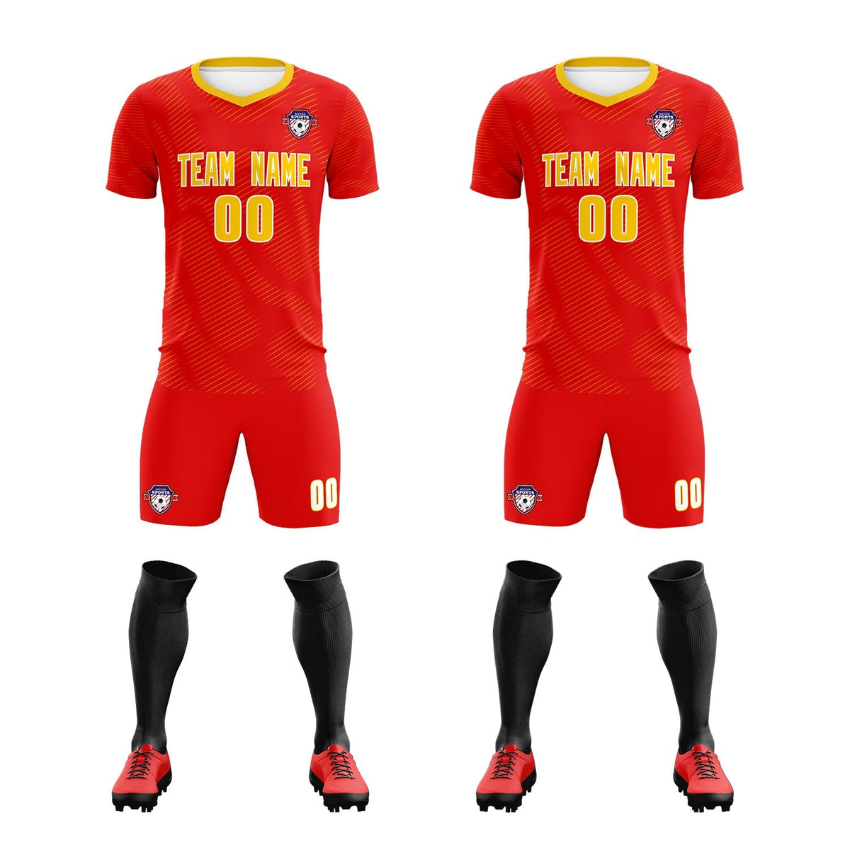 Custom Red Gold Training Uniform For Men Soccer Sets Jersey