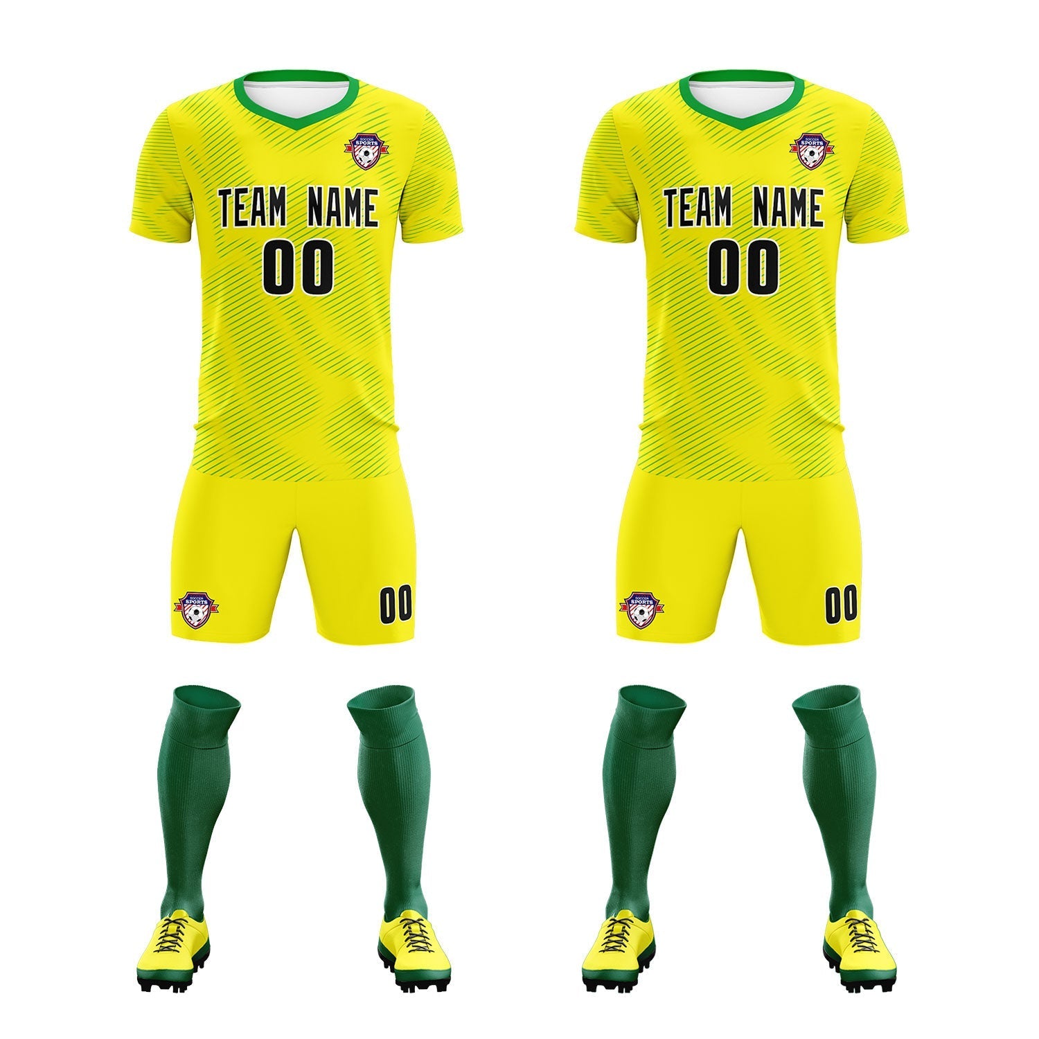Custom Gold Kelly Green Training Uniform For Men Soccer Sets Jersey
