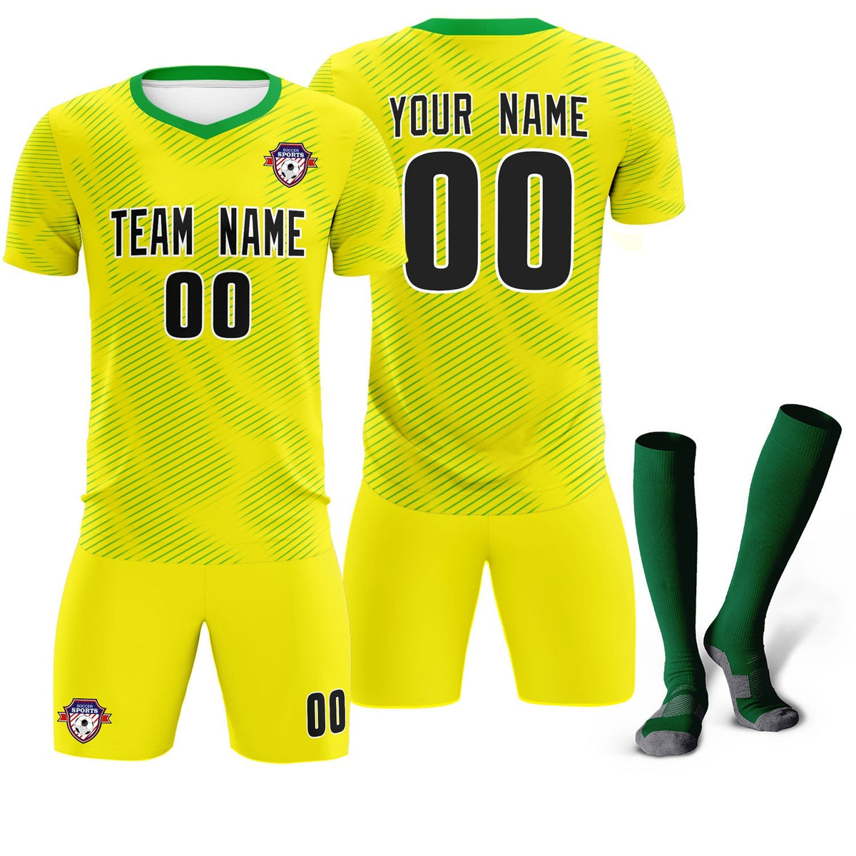 Custom Gold Kelly Green Training Uniform For Men Soccer Sets Jersey