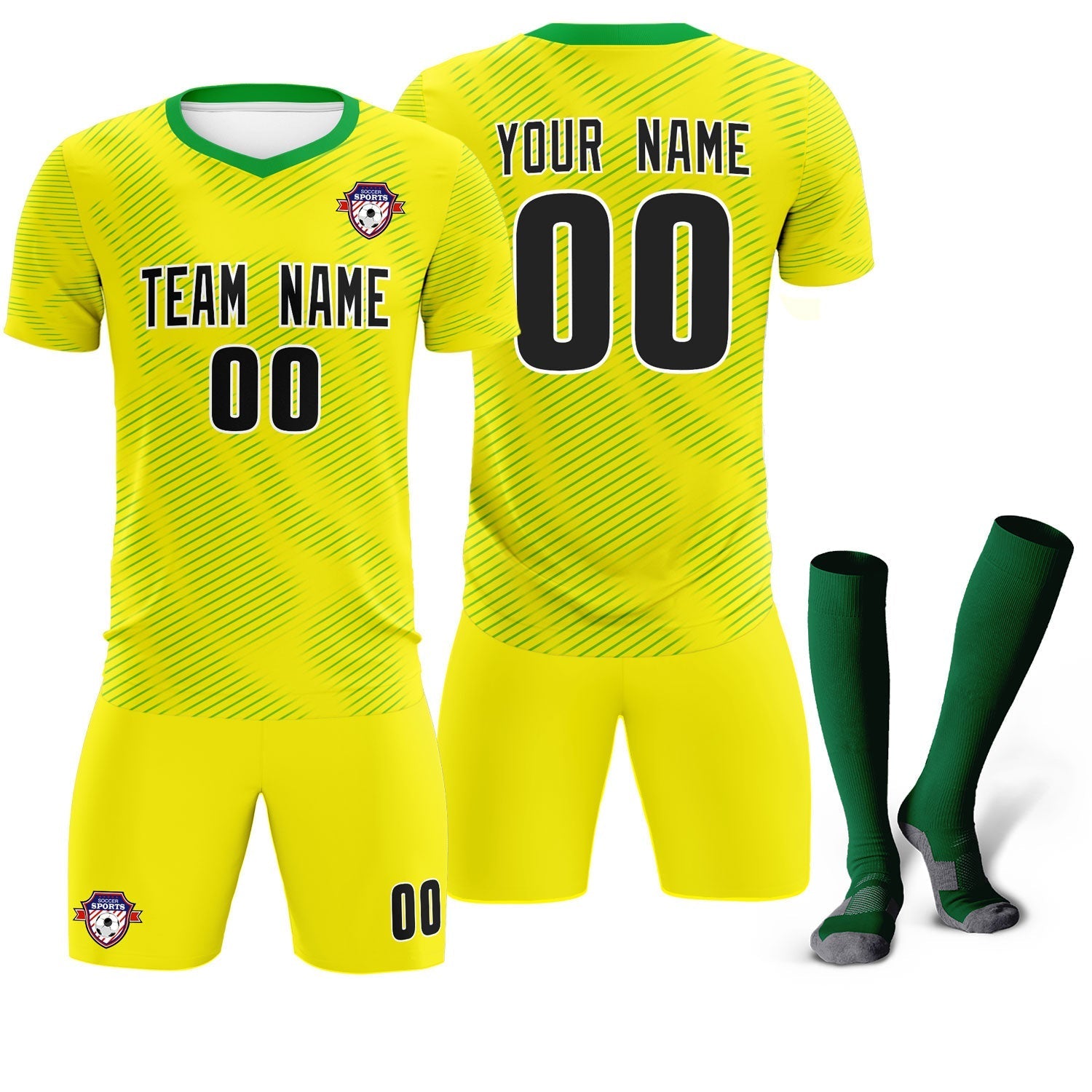 Custom Gold Kelly Green Training Uniform For Men Soccer Sets Jersey