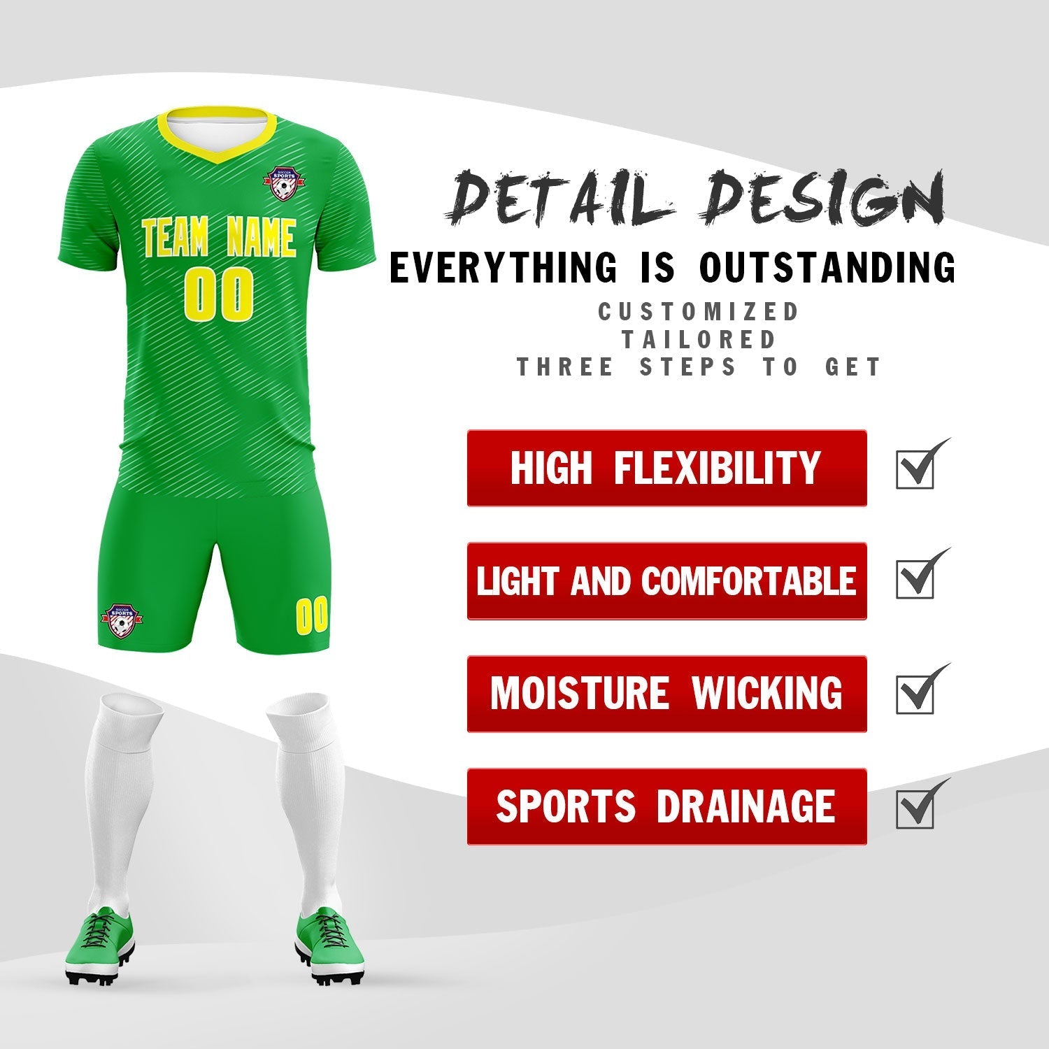 Custom Kelly Green Gold Training Uniform For Men Soccer Sets Jersey
