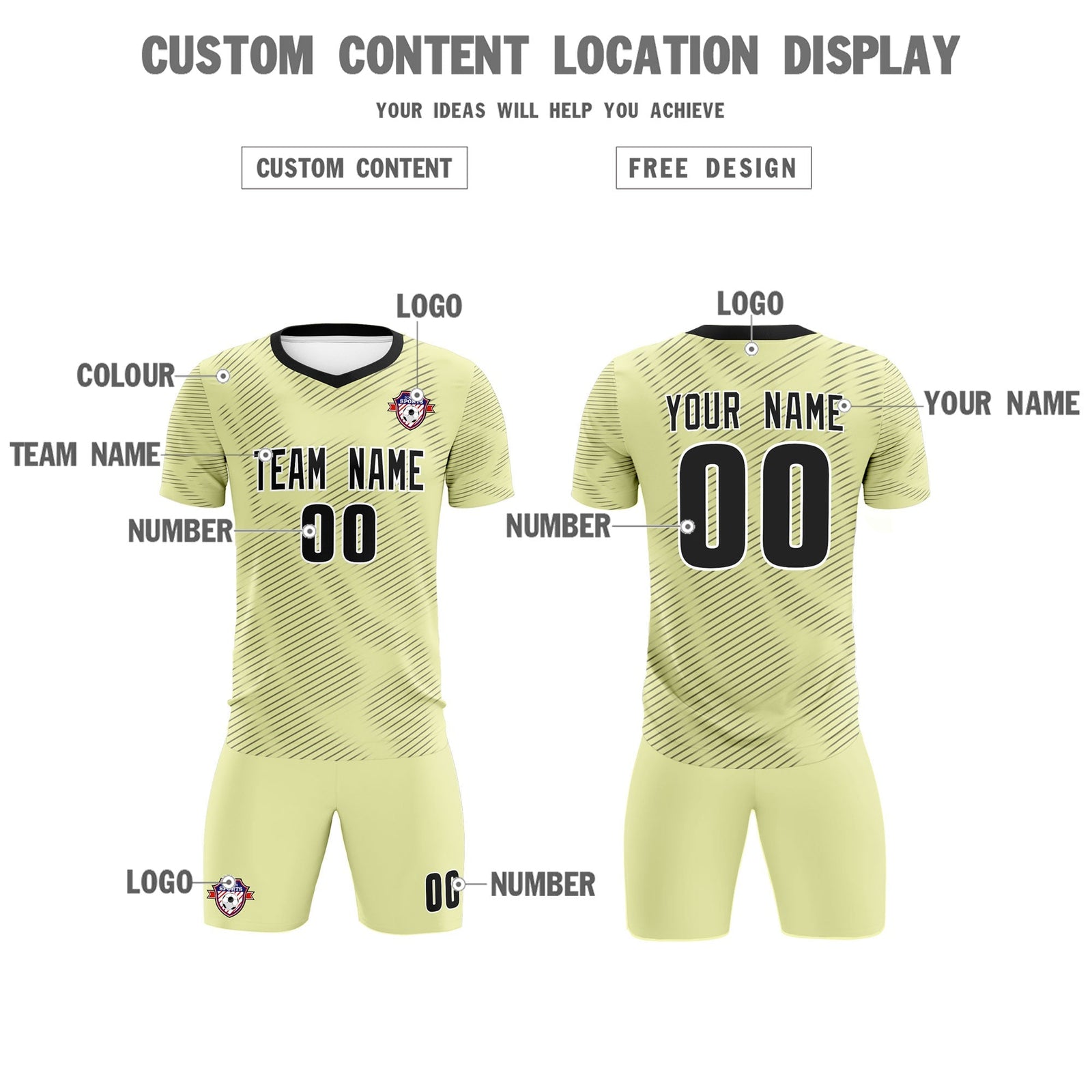 Custom Cream Black Training Uniform For Men Soccer Sets Jersey