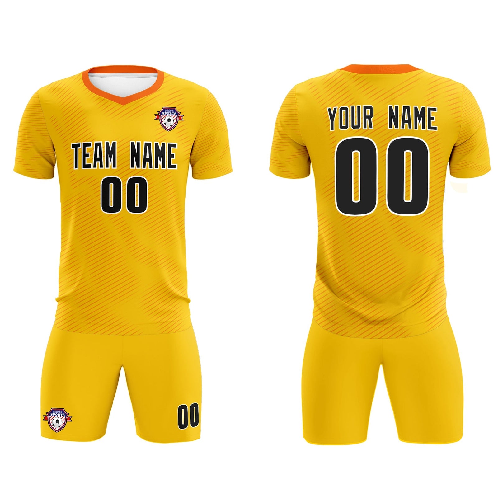 Custom Yellow Orange Training Uniform For Men Soccer Sets Jersey