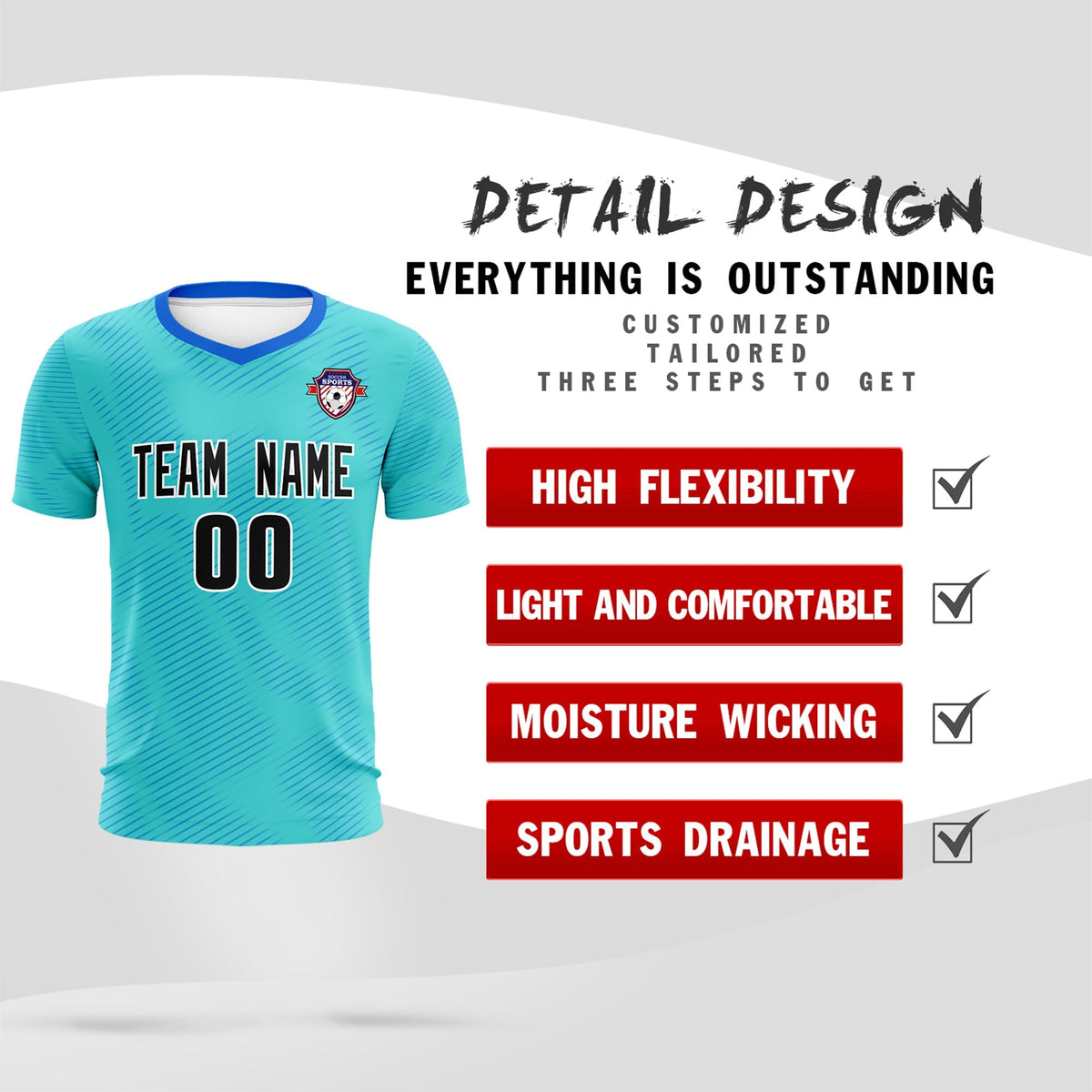 Custom Sky Blue Powder Blue Training Uniform For Men Soccer Sets Jersey