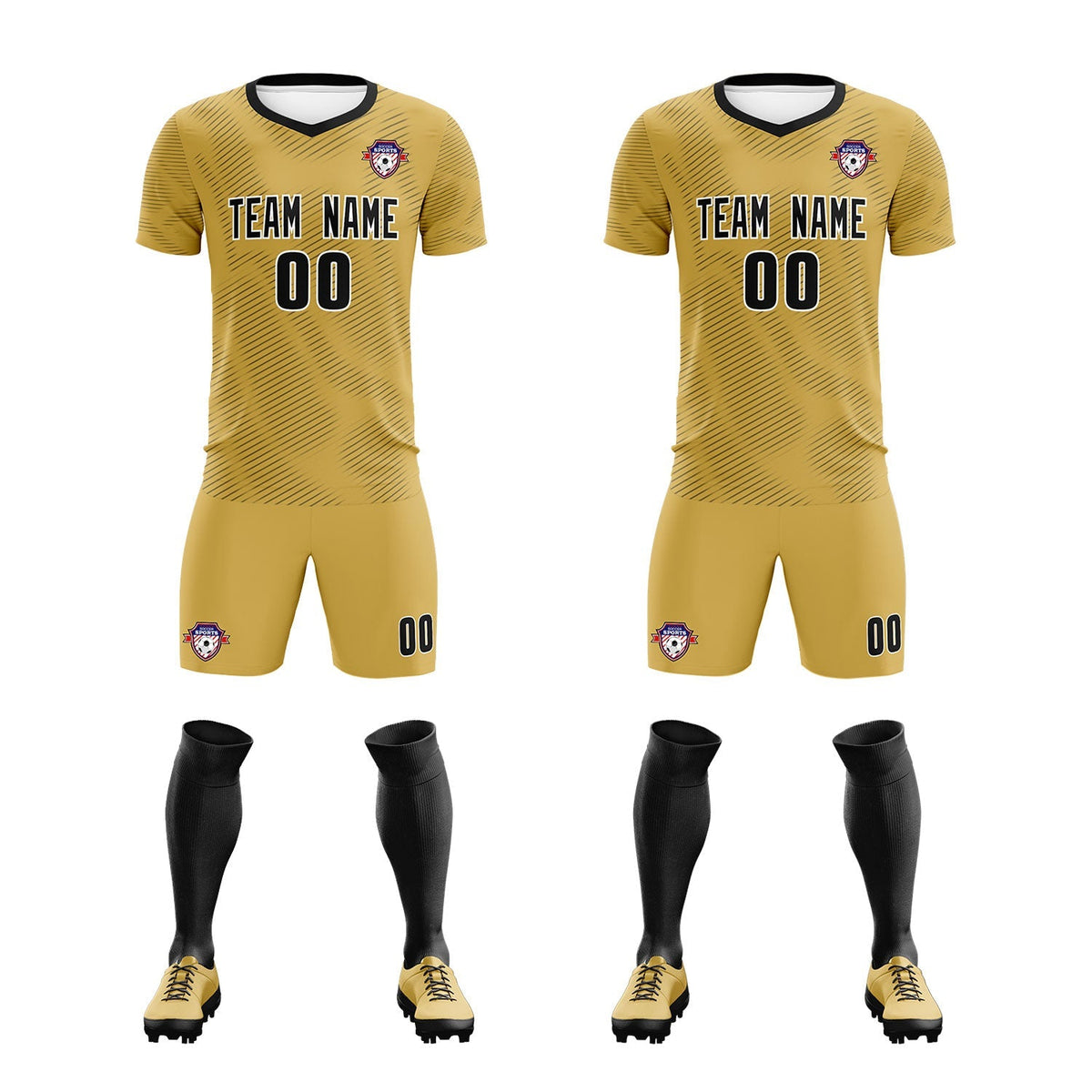 Custom Old Gold Black Training Uniform For Men Soccer Sets Jersey