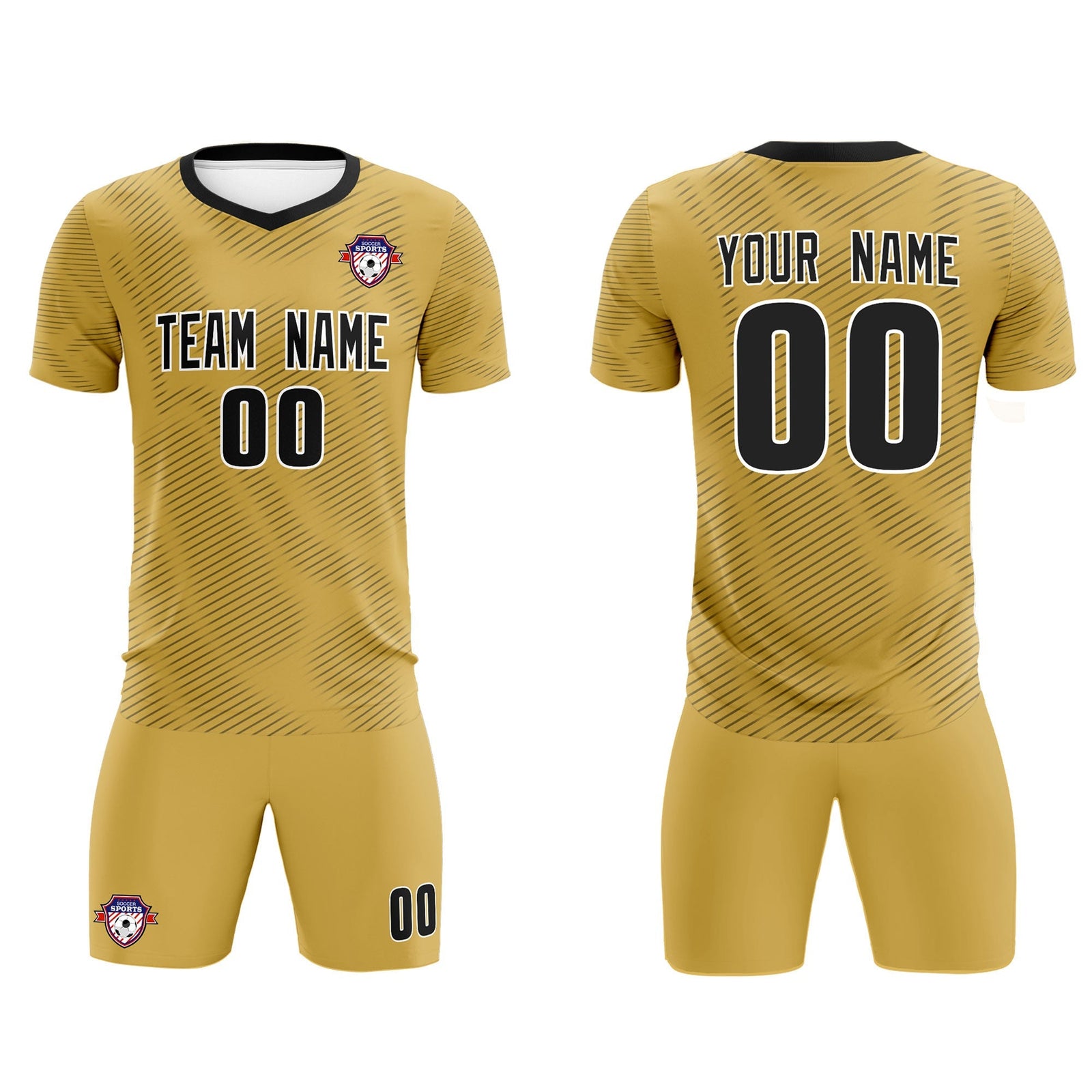 Custom Old Gold Black Training Uniform For Men Soccer Sets Jersey
