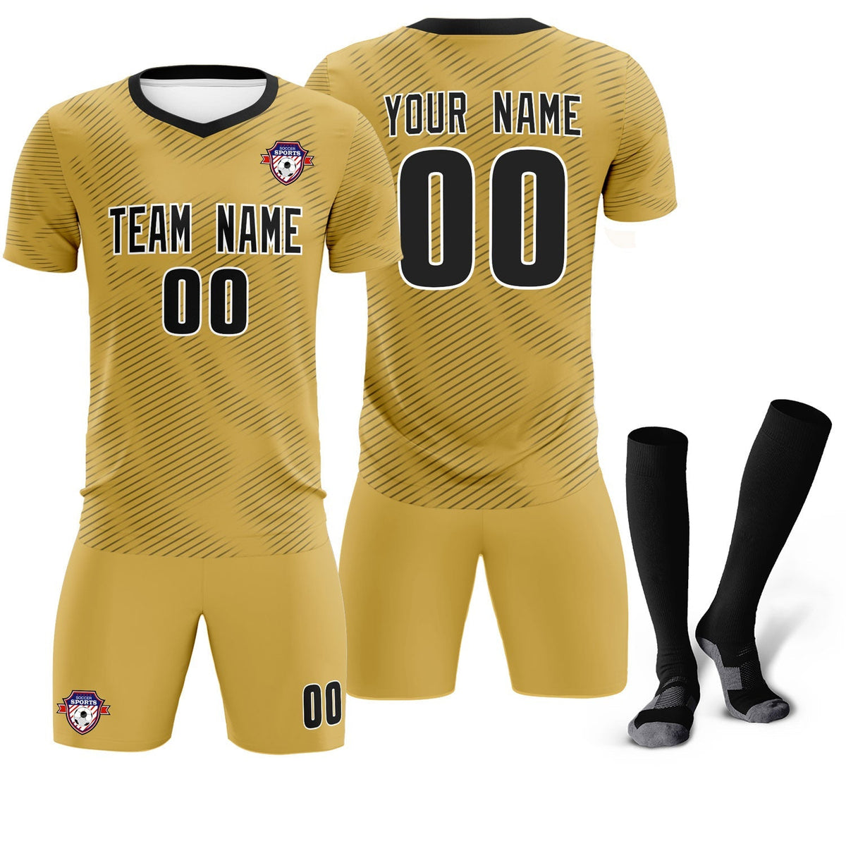 Custom Old Gold Black Training Uniform For Men Soccer Sets Jersey