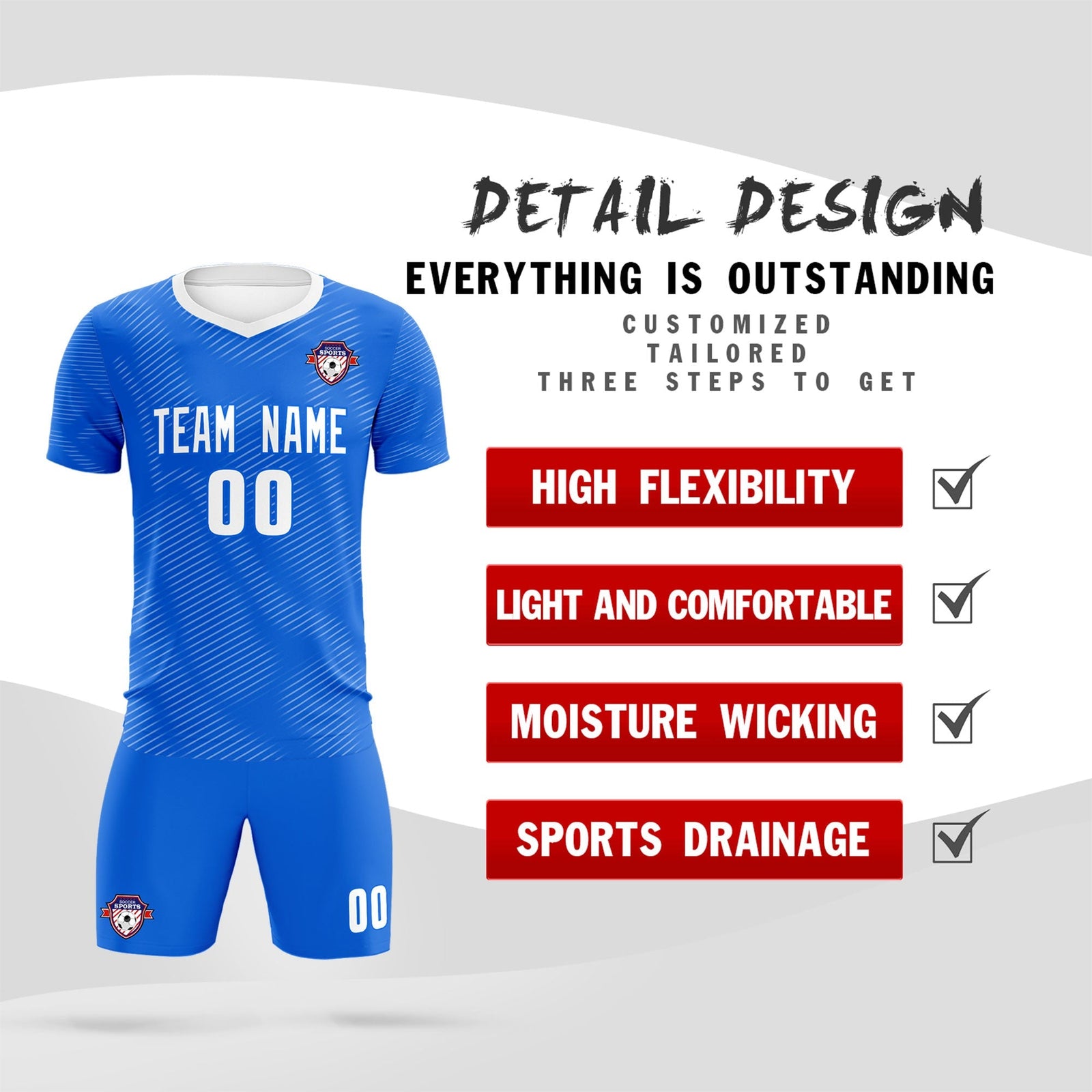 Custom Royal White Training Uniform For Men Soccer Sets Jersey