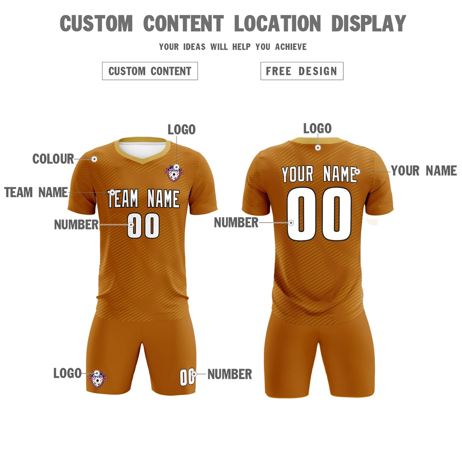 Custom Light Brown Khaki Training Uniform For Men Soccer Sets Jersey