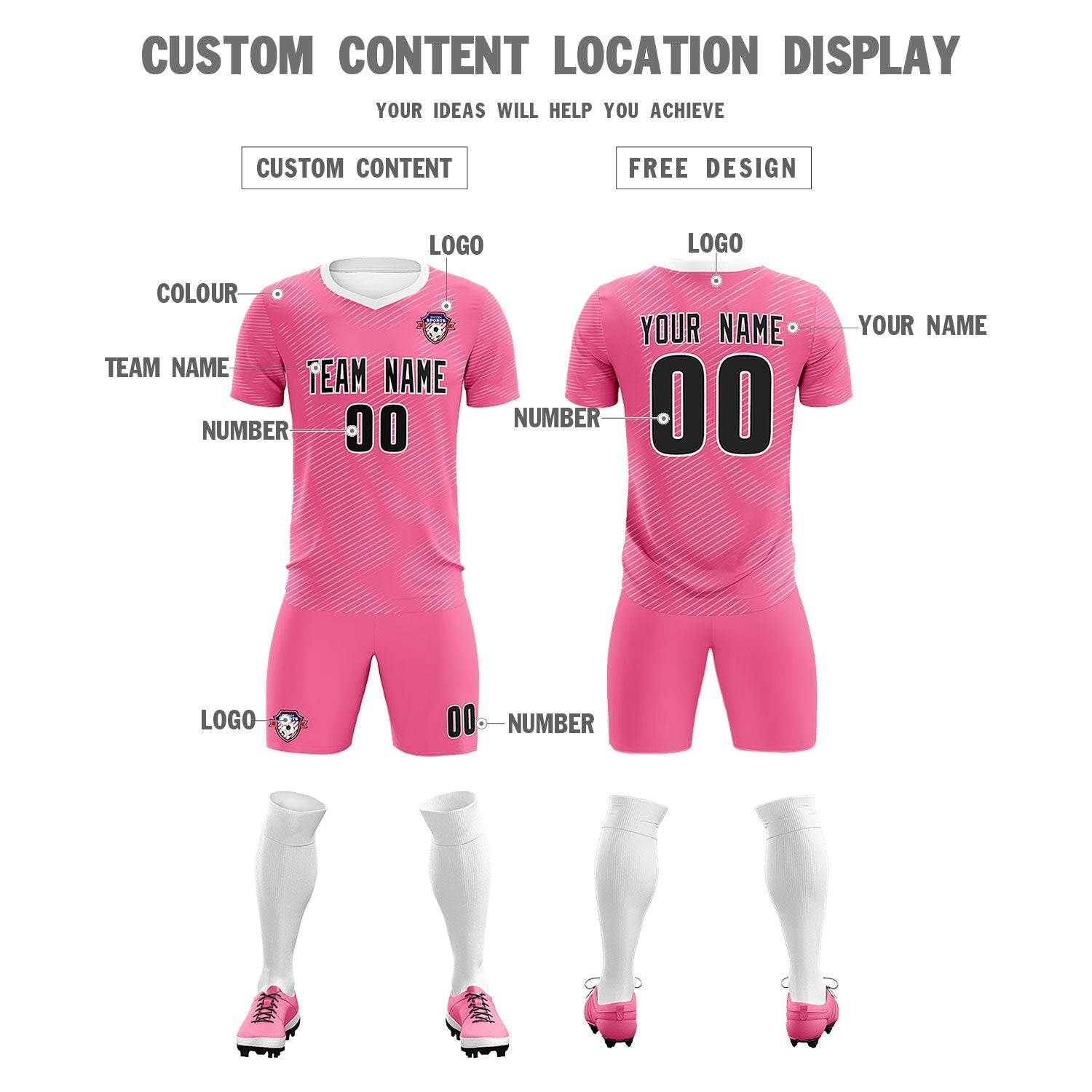 Custom Pink White Training Uniform For Men Soccer Sets Jersey