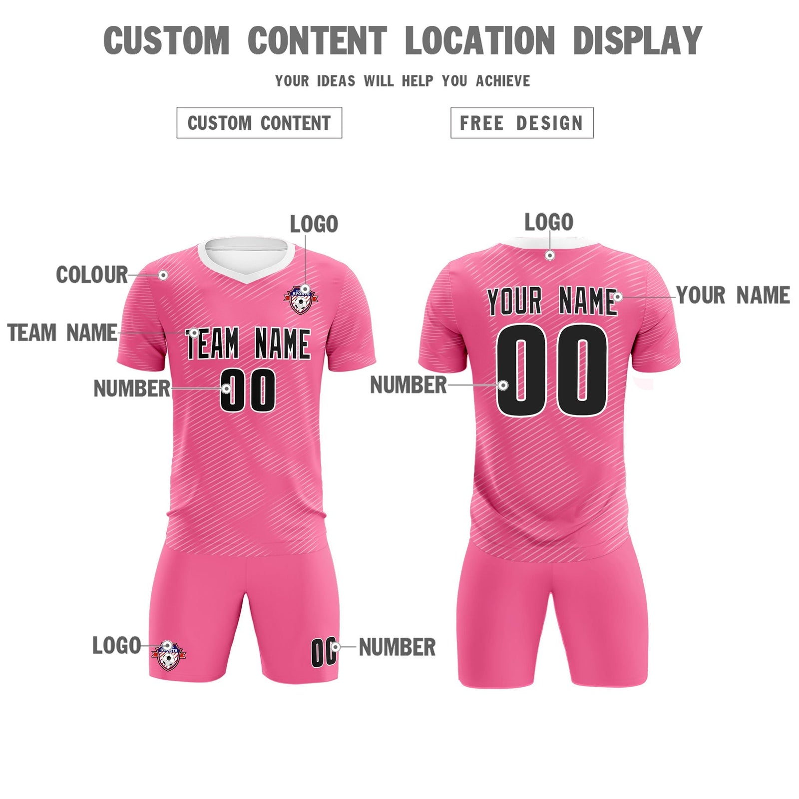 Custom Pink White Training Uniform For Men Soccer Sets Jersey