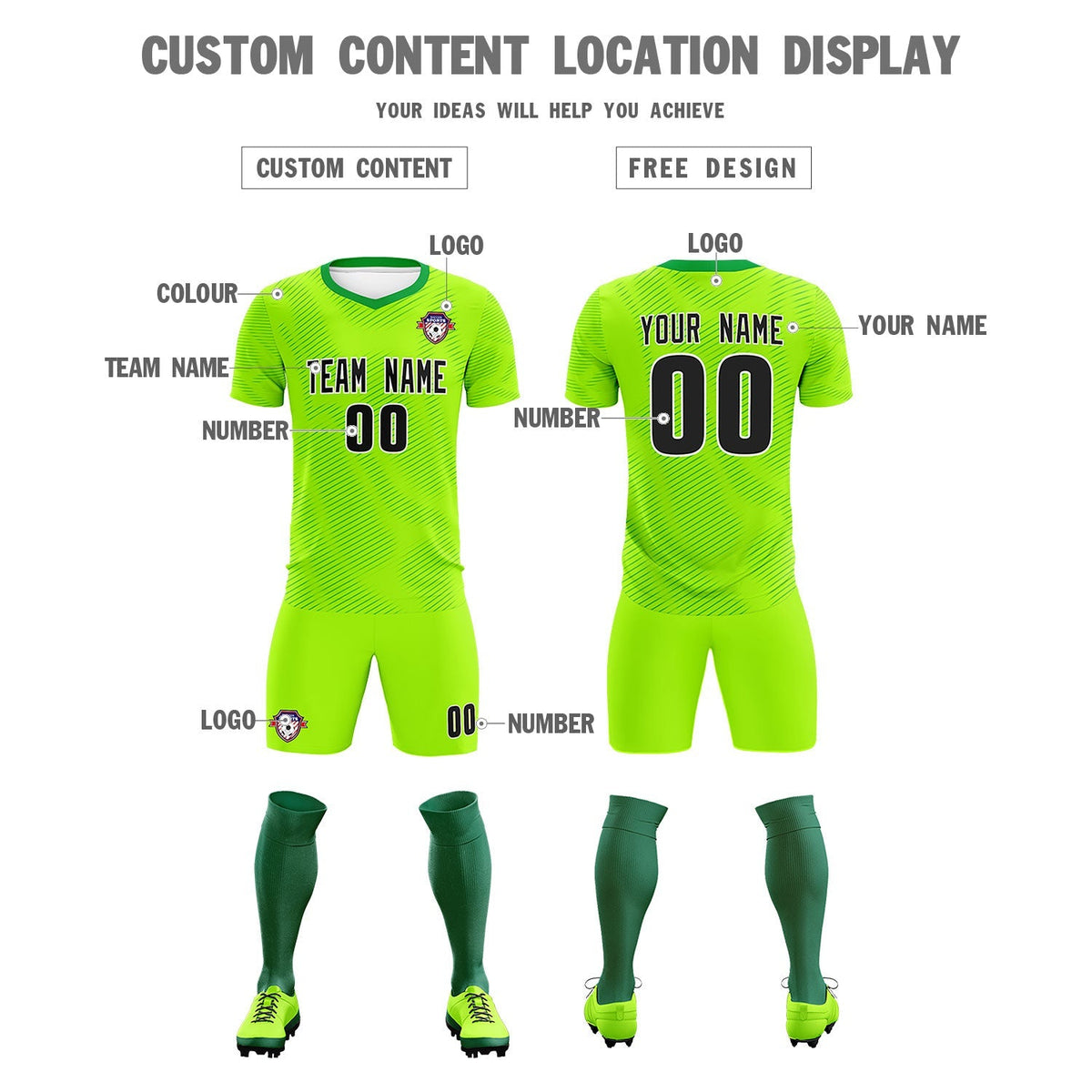 Custom Neon Green Kelly Green Training Uniform For Men Soccer Sets Jersey