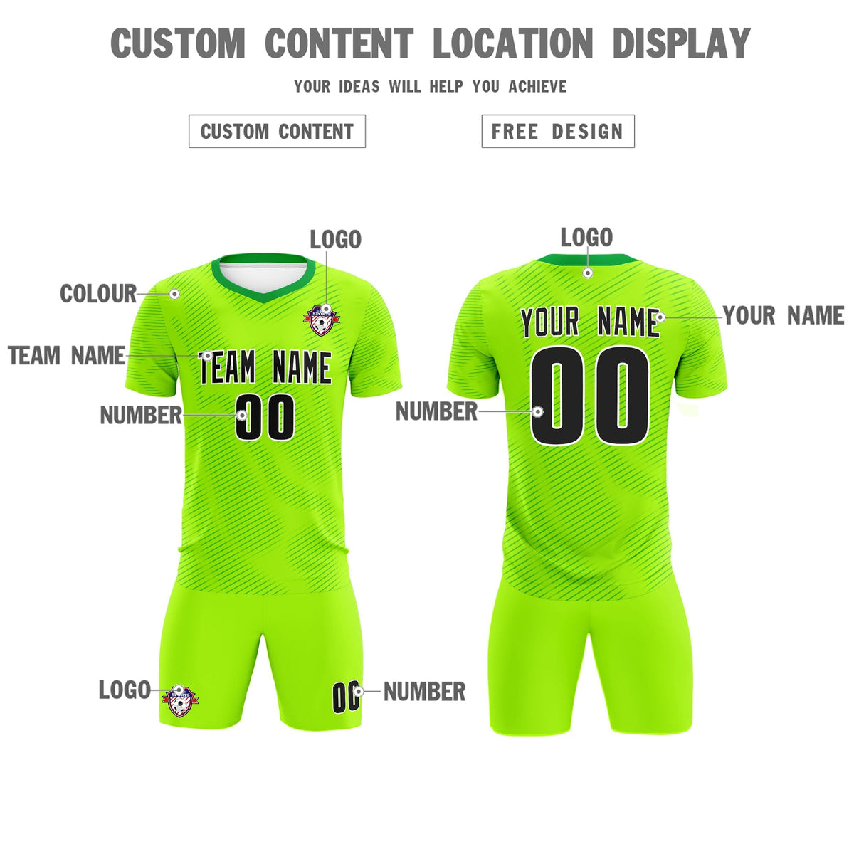 Custom Neon Green Kelly Green Training Uniform For Men Soccer Sets Jersey