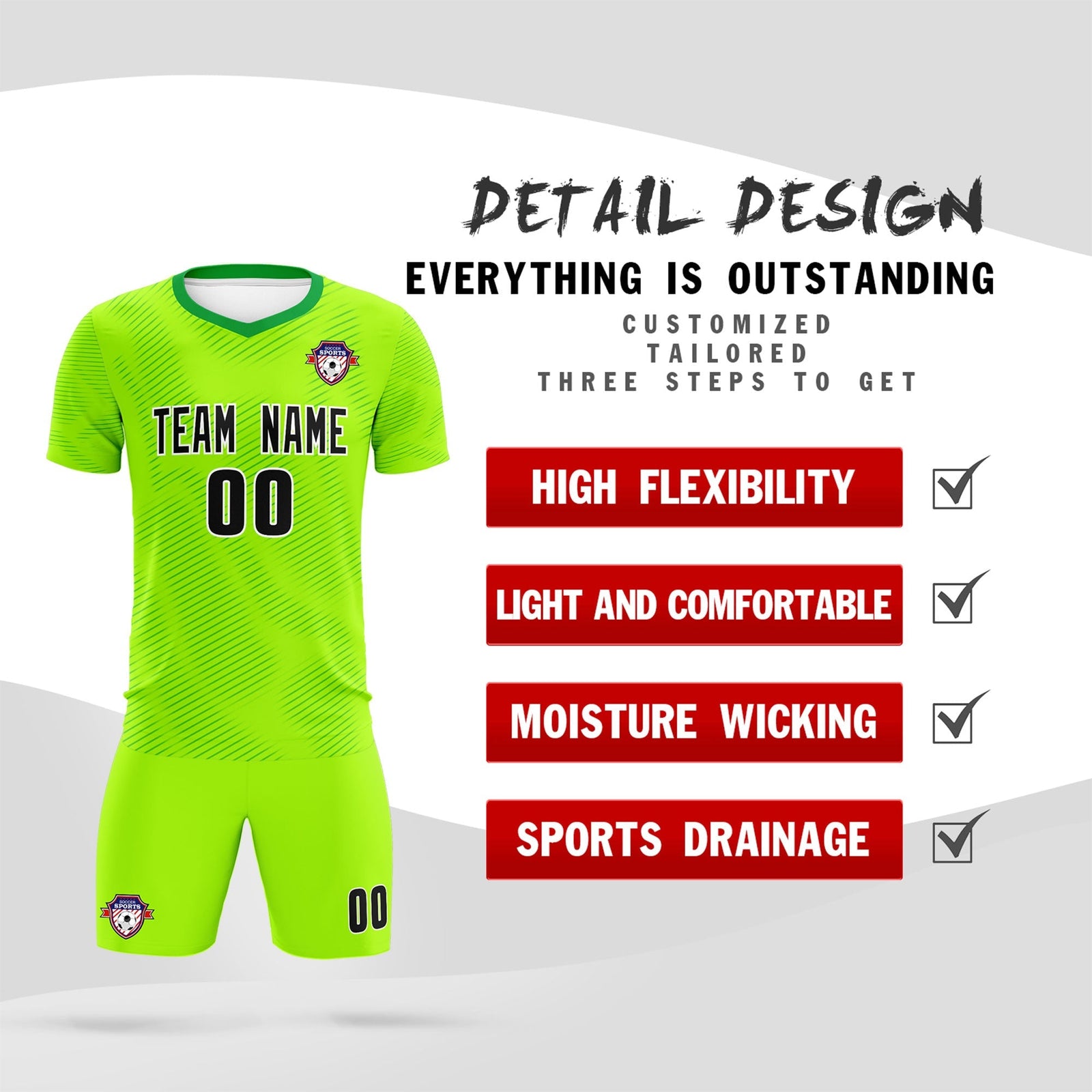 Custom Neon Green Kelly Green Training Uniform For Men Soccer Sets Jersey