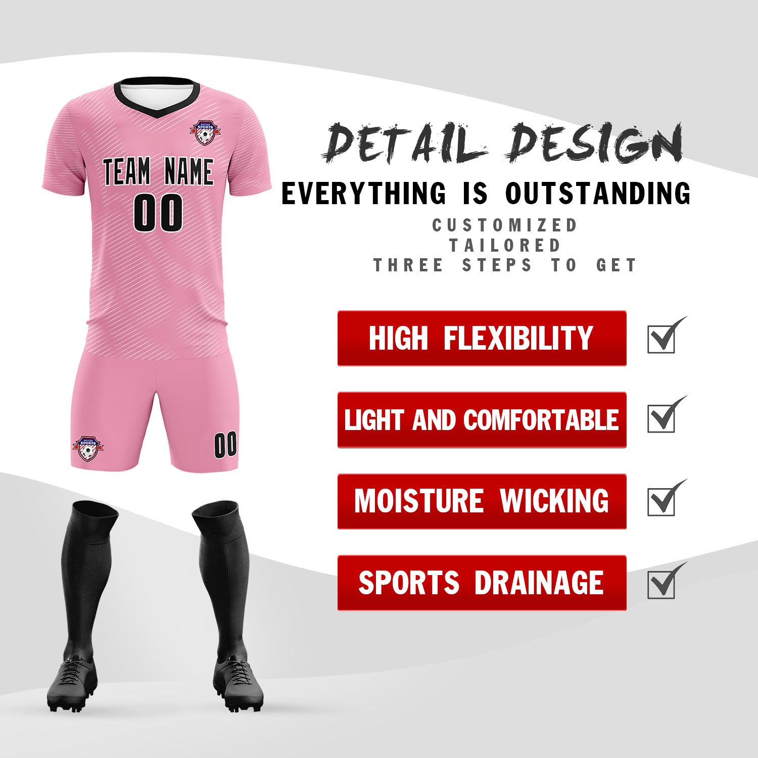 Custom Light Pink White Training Uniform For Men Soccer Sets Jersey