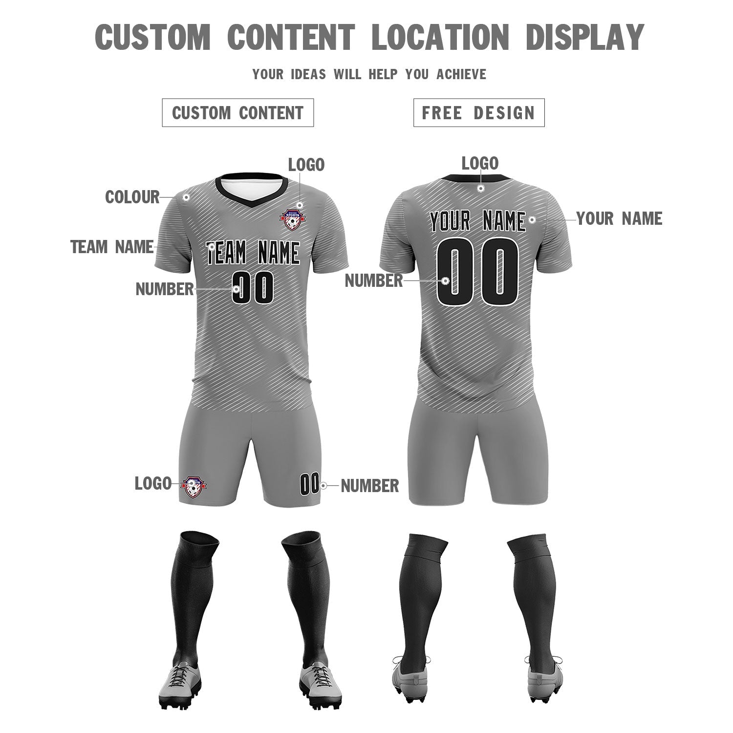 Custom Dark Gray White Training Uniform For Men Soccer Sets Jersey