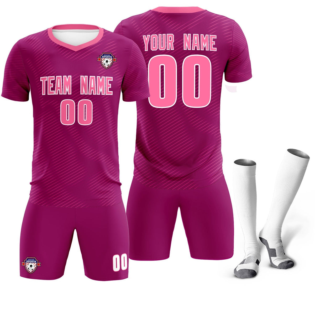 Custom Rose Red Pink Training Uniform For Men Soccer Sets Jersey