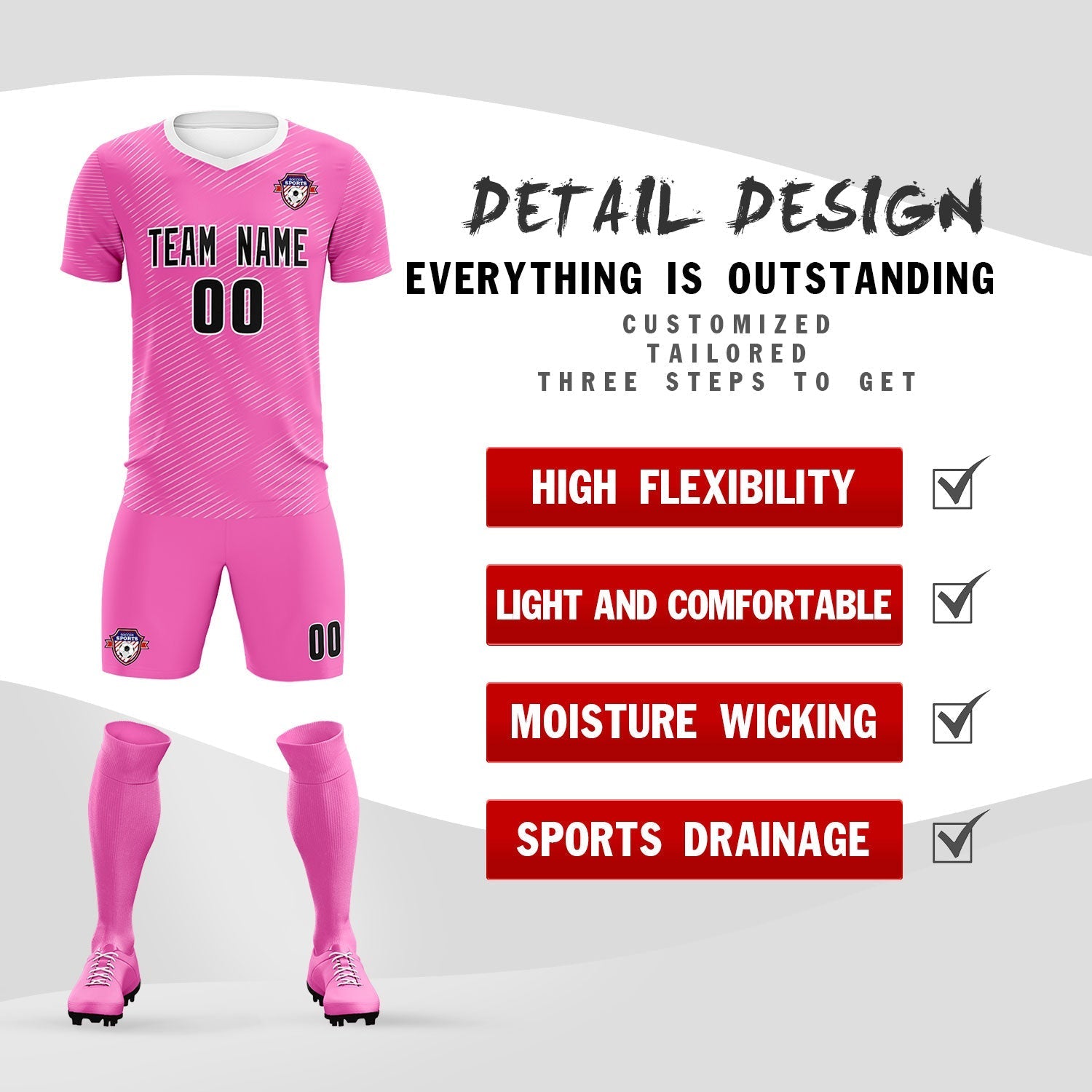 Custom Pink White Training Uniform For Men Soccer Sets Jersey