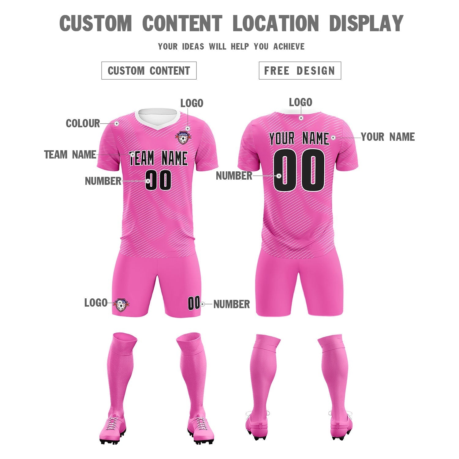 Custom Pink White Training Uniform For Men Soccer Sets Jersey