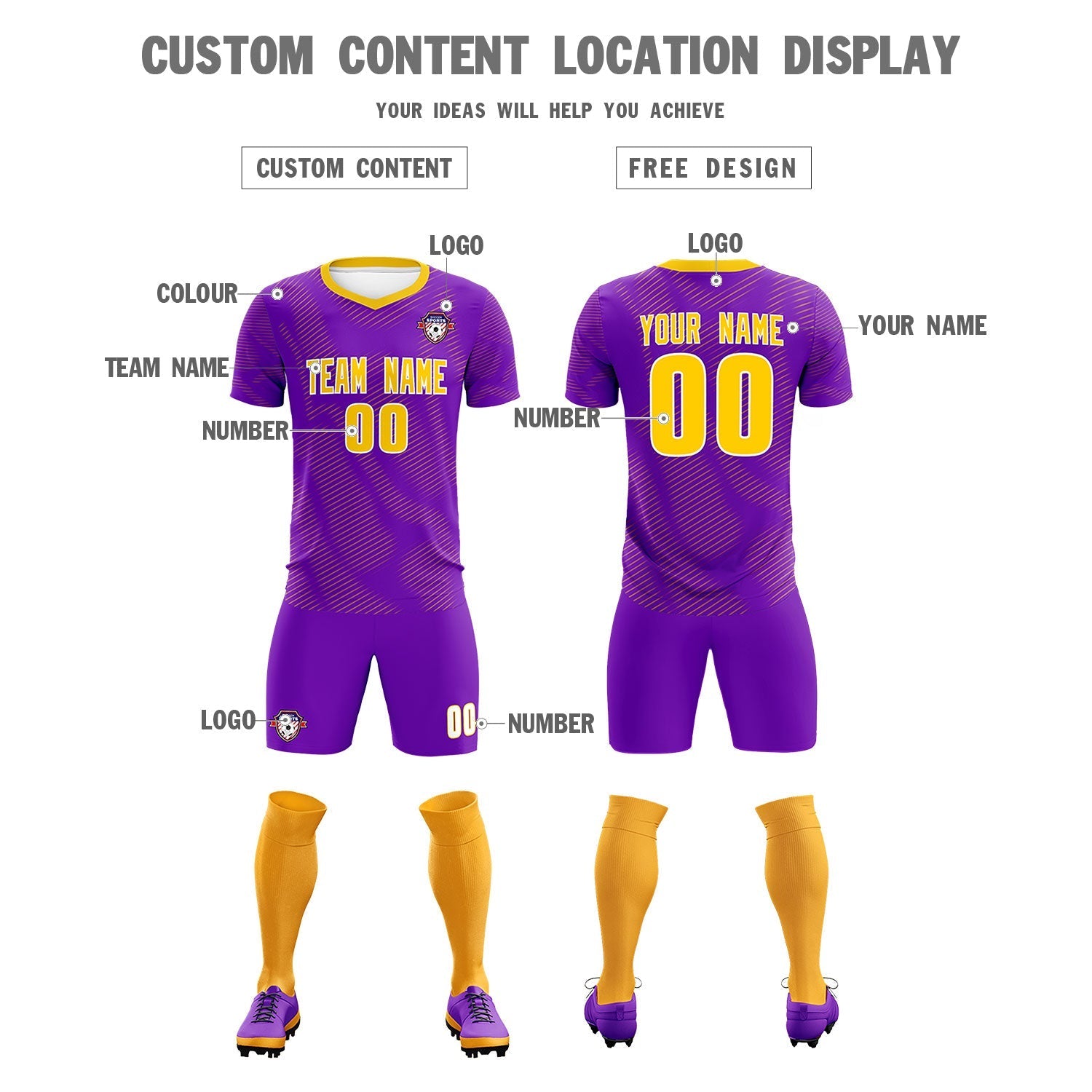 Custom Purple Gold Training Uniform For Men Soccer Sets Jersey