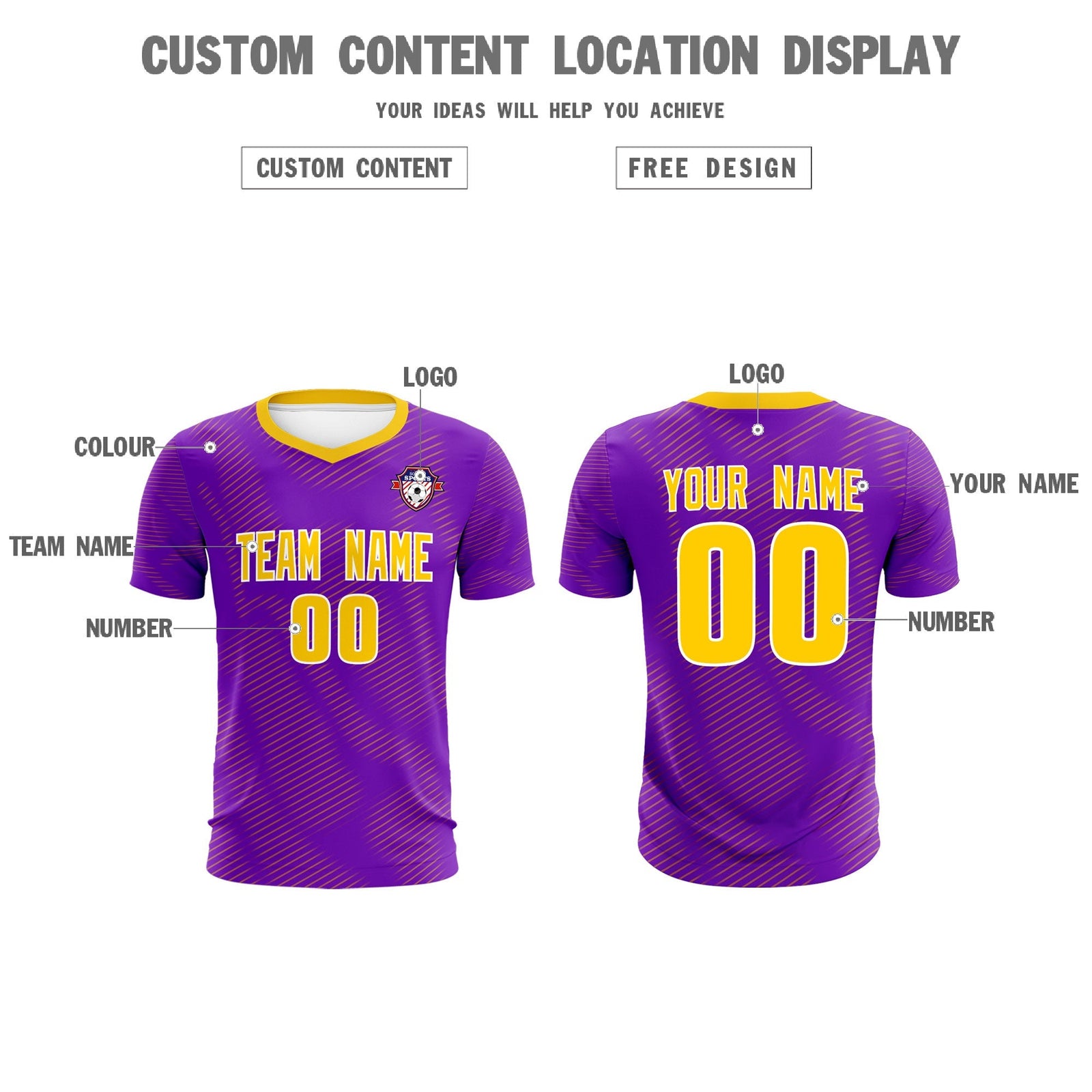 Custom Purple Gold Training Uniform For Men Soccer Sets Jersey