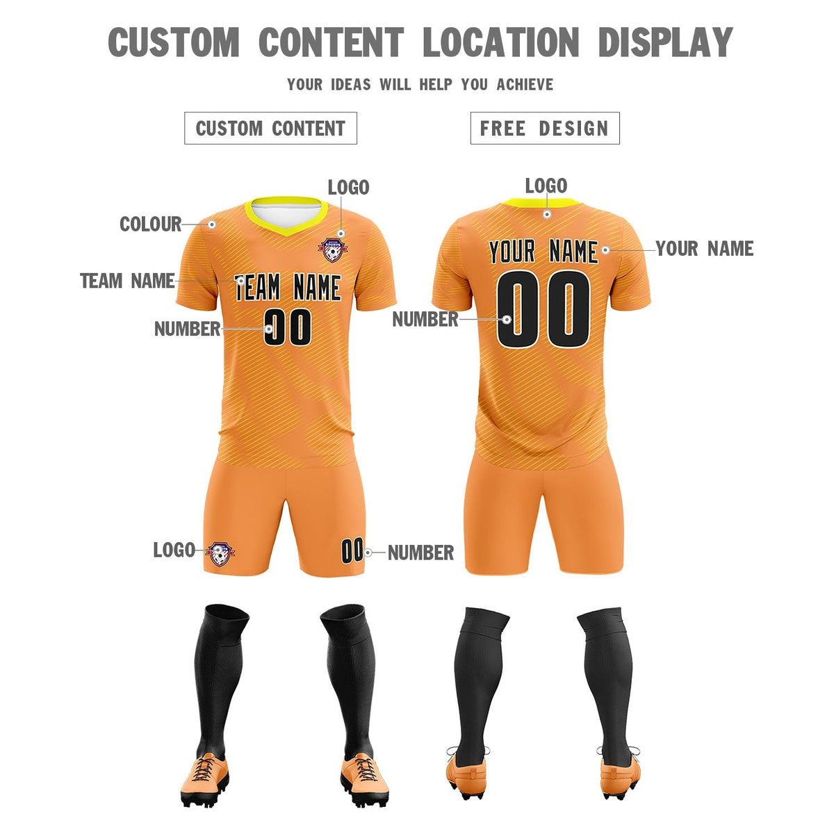 Custom Light Orange Gold Training Uniform For Men Soccer Sets Jersey