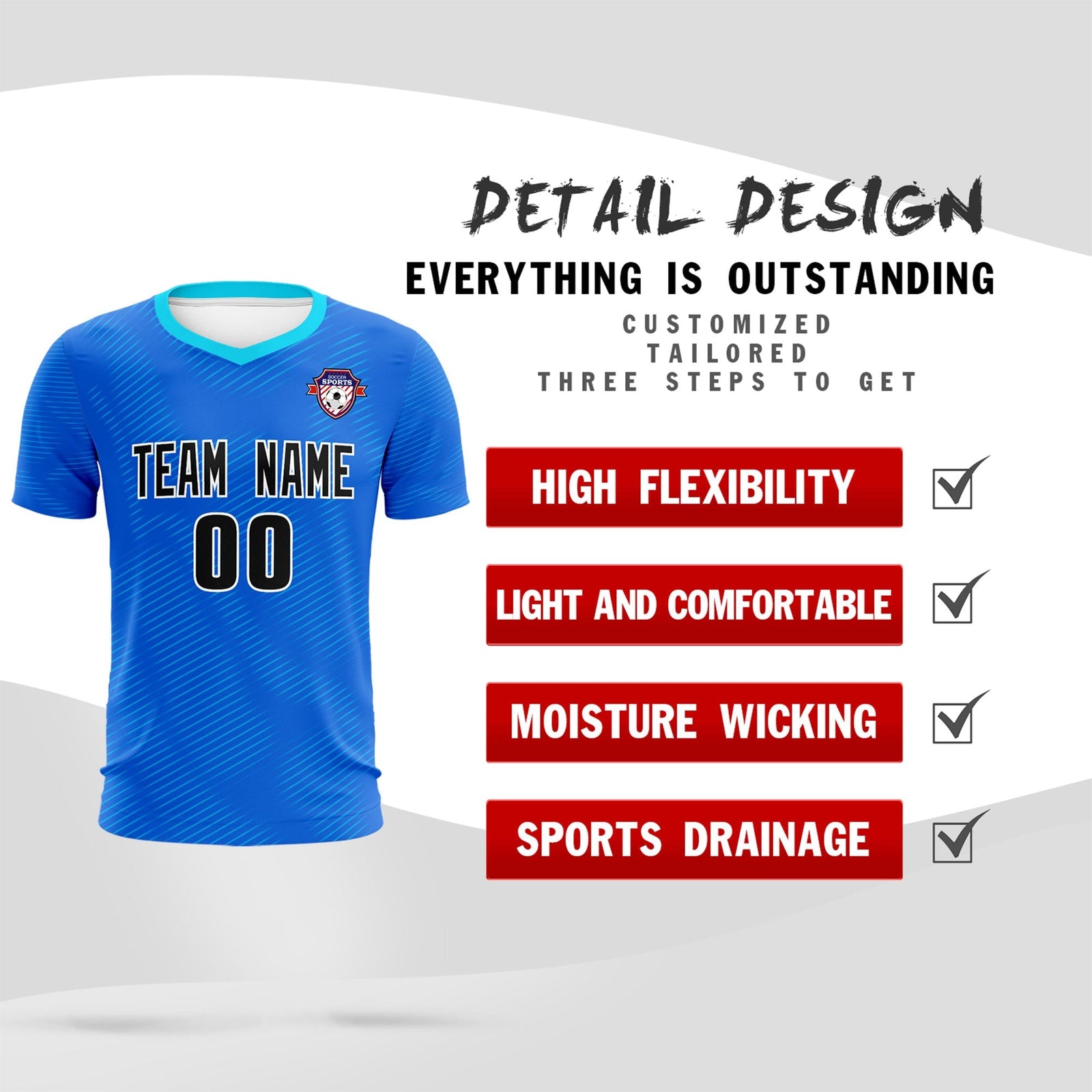 Custom Royal Powder Blue Training Uniform For Men Soccer Sets Jersey