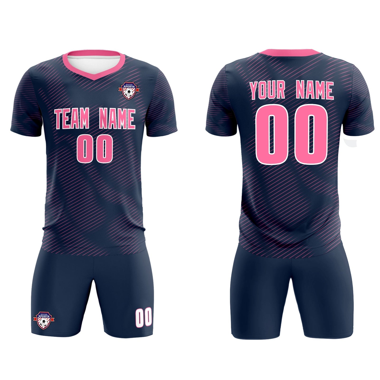 Custom Navy Pink Training Uniform For Men Soccer Sets Jersey
