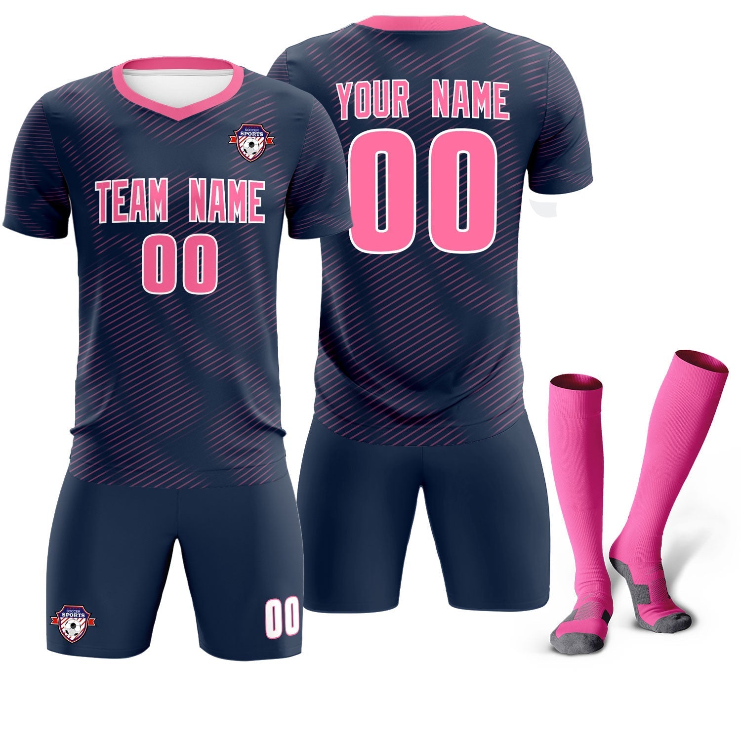 Custom Navy Pink Training Uniform For Men Soccer Sets Jersey