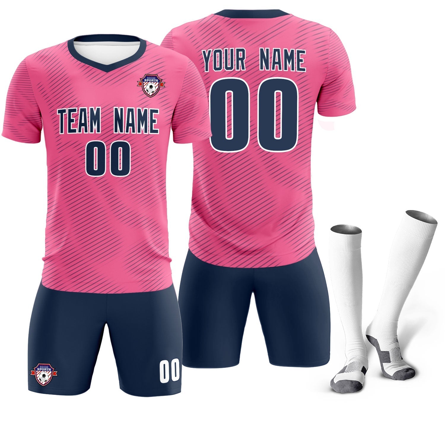 Custom Pink Navy Training Uniform For Men Soccer Sets Jersey