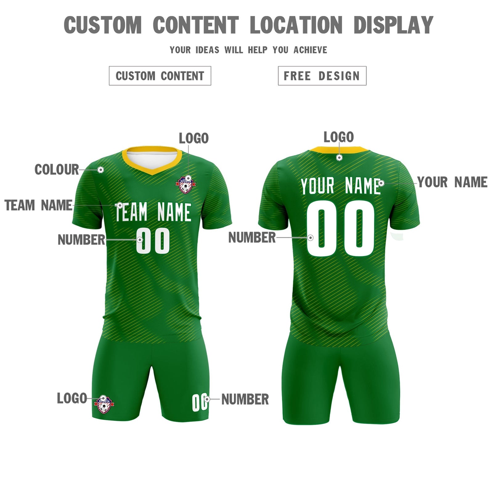 Custom Kelly Green Yellow Training Uniform For Men Soccer Sets Jersey