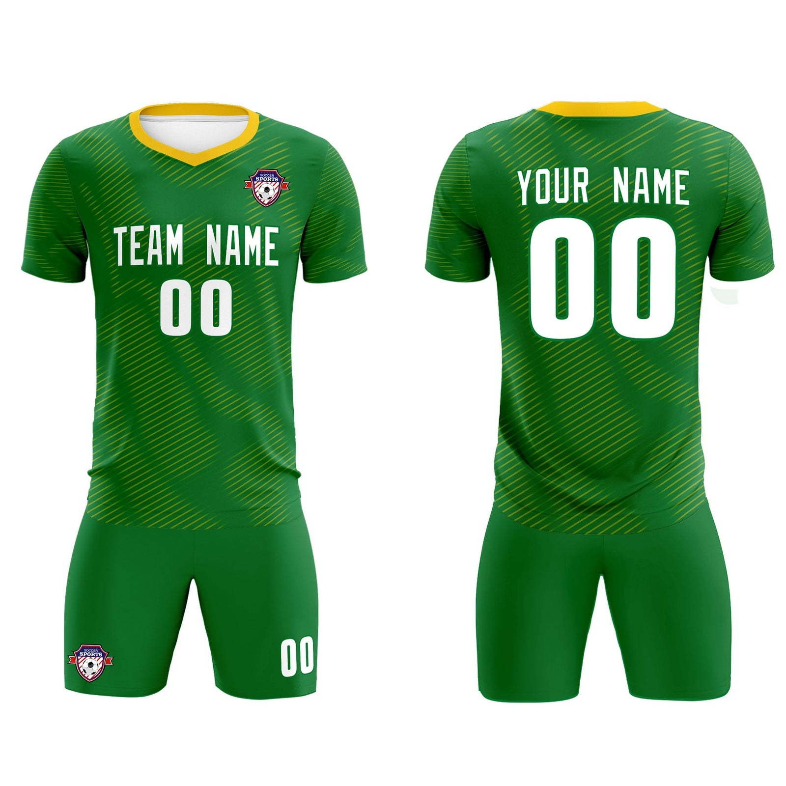 Custom Kelly Green Yellow Training Uniform For Men Soccer Sets Jersey