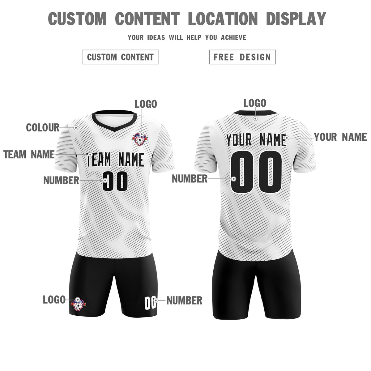 Custom White Black Training Uniform For Men Soccer Sets Jersey