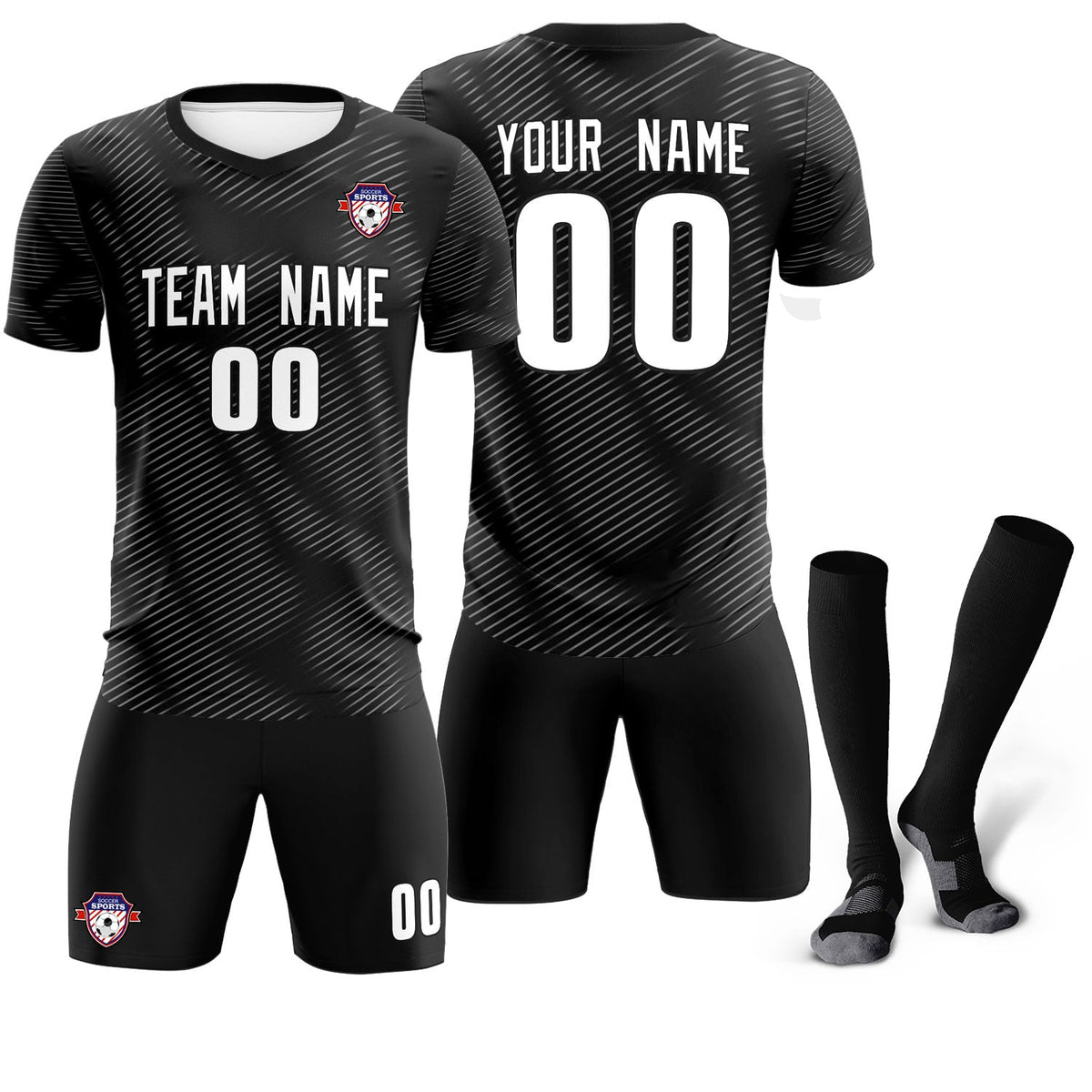 Custom Black White Training Uniform For Men Soccer Sets Jersey