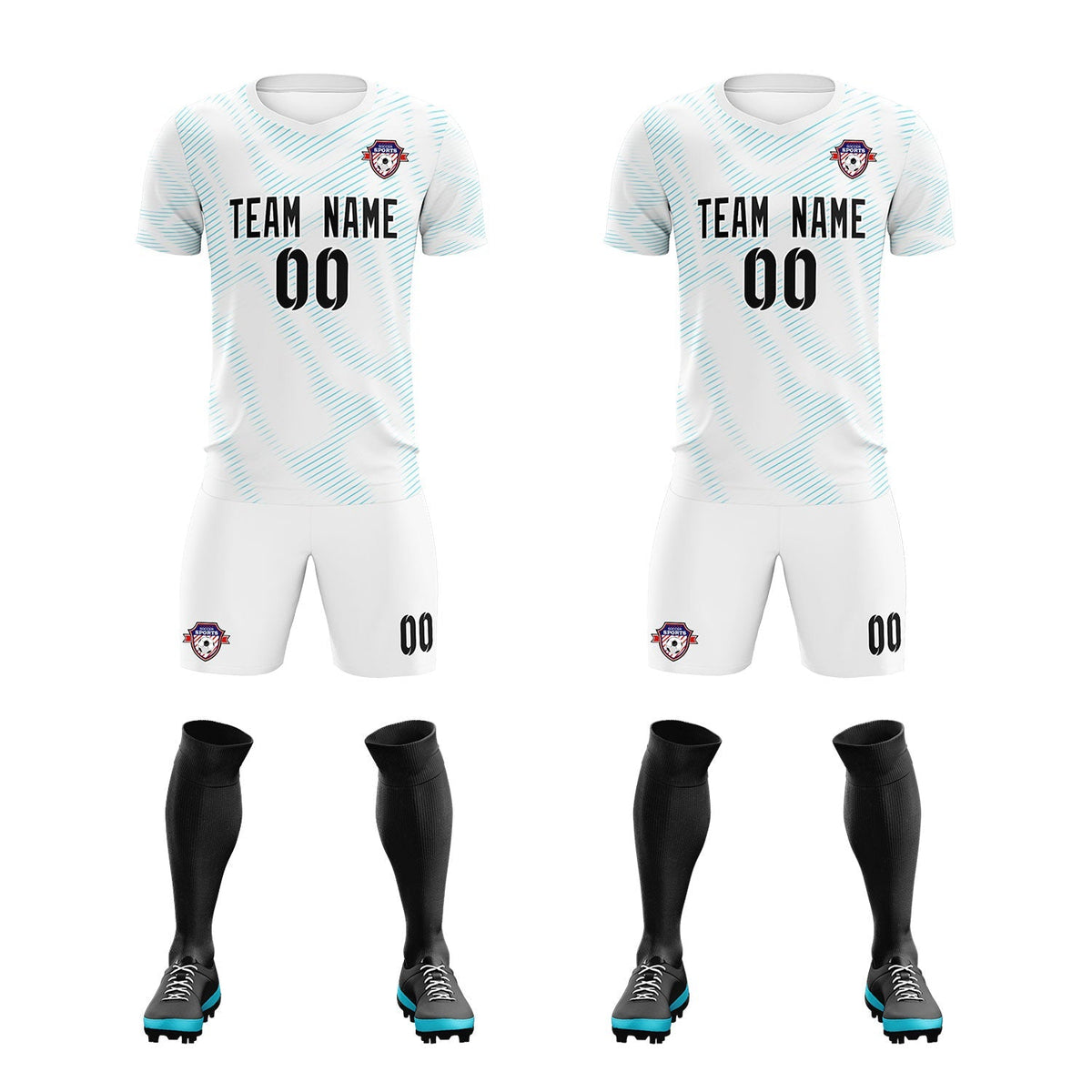 Custom White Sky Blue Training Uniform For Men Soccer Sets Jersey