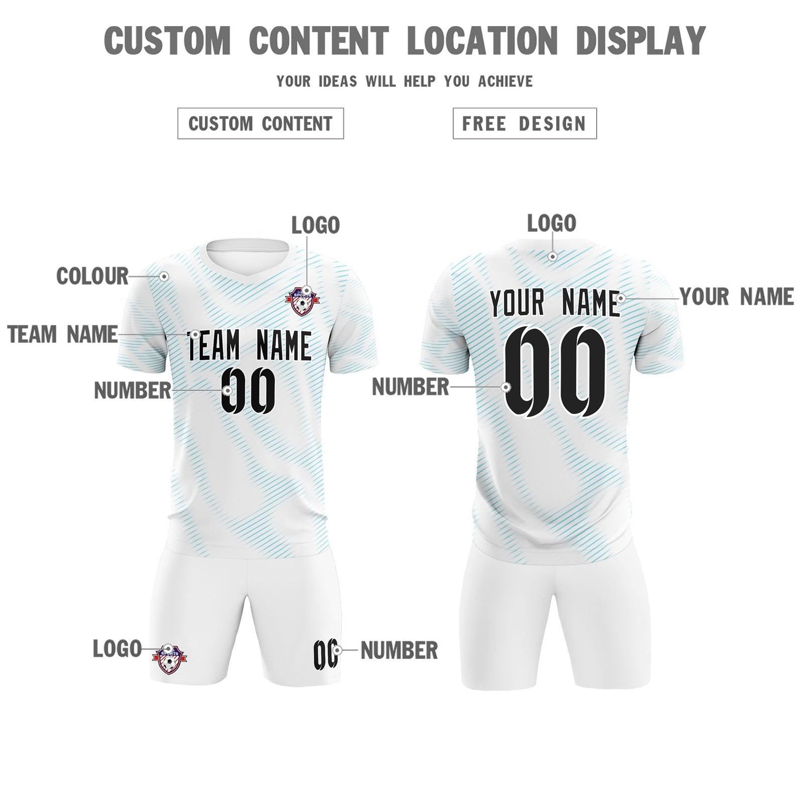 Custom White Sky Blue Training Uniform For Men Soccer Sets Jersey