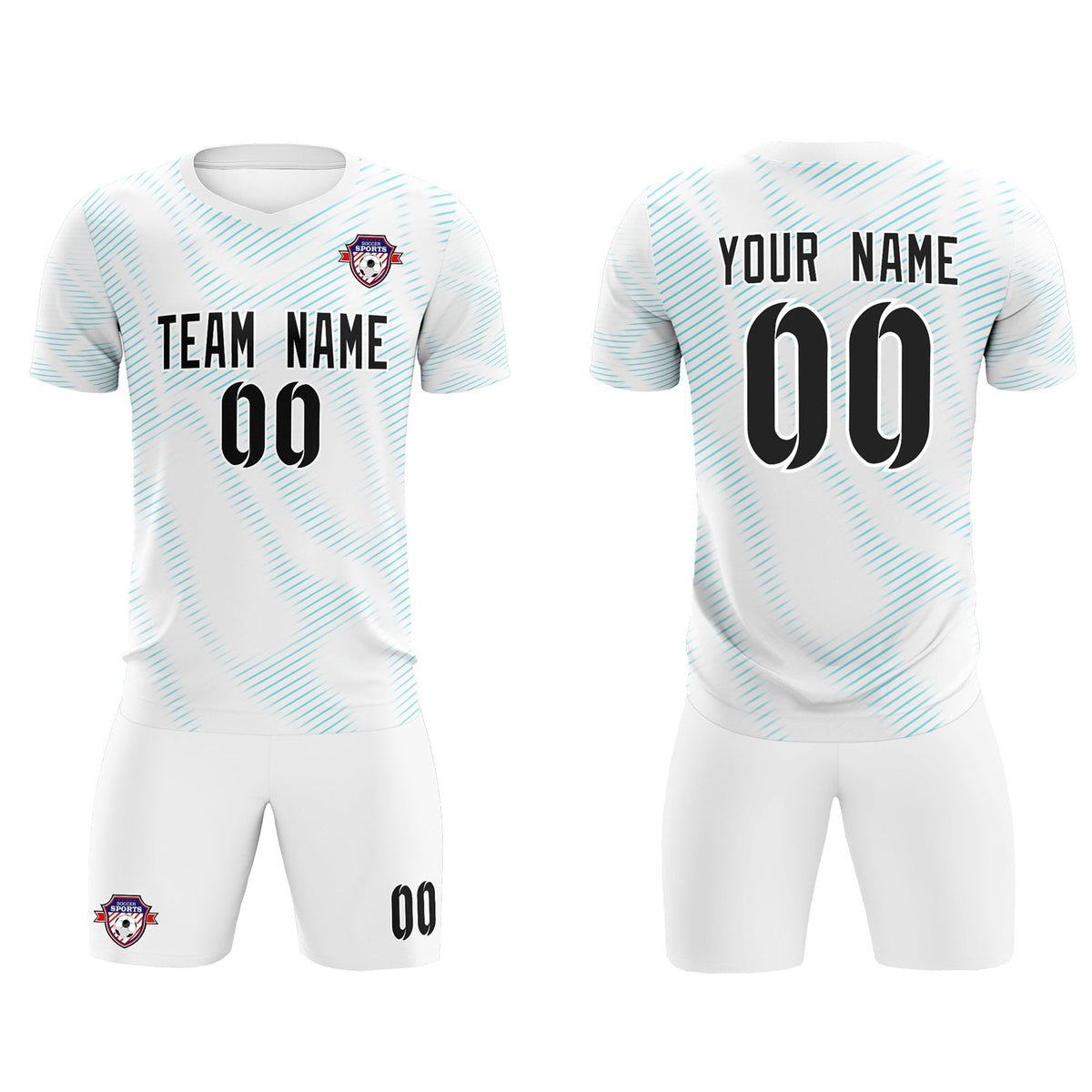 Custom White Sky Blue Training Uniform For Men Soccer Sets Jersey