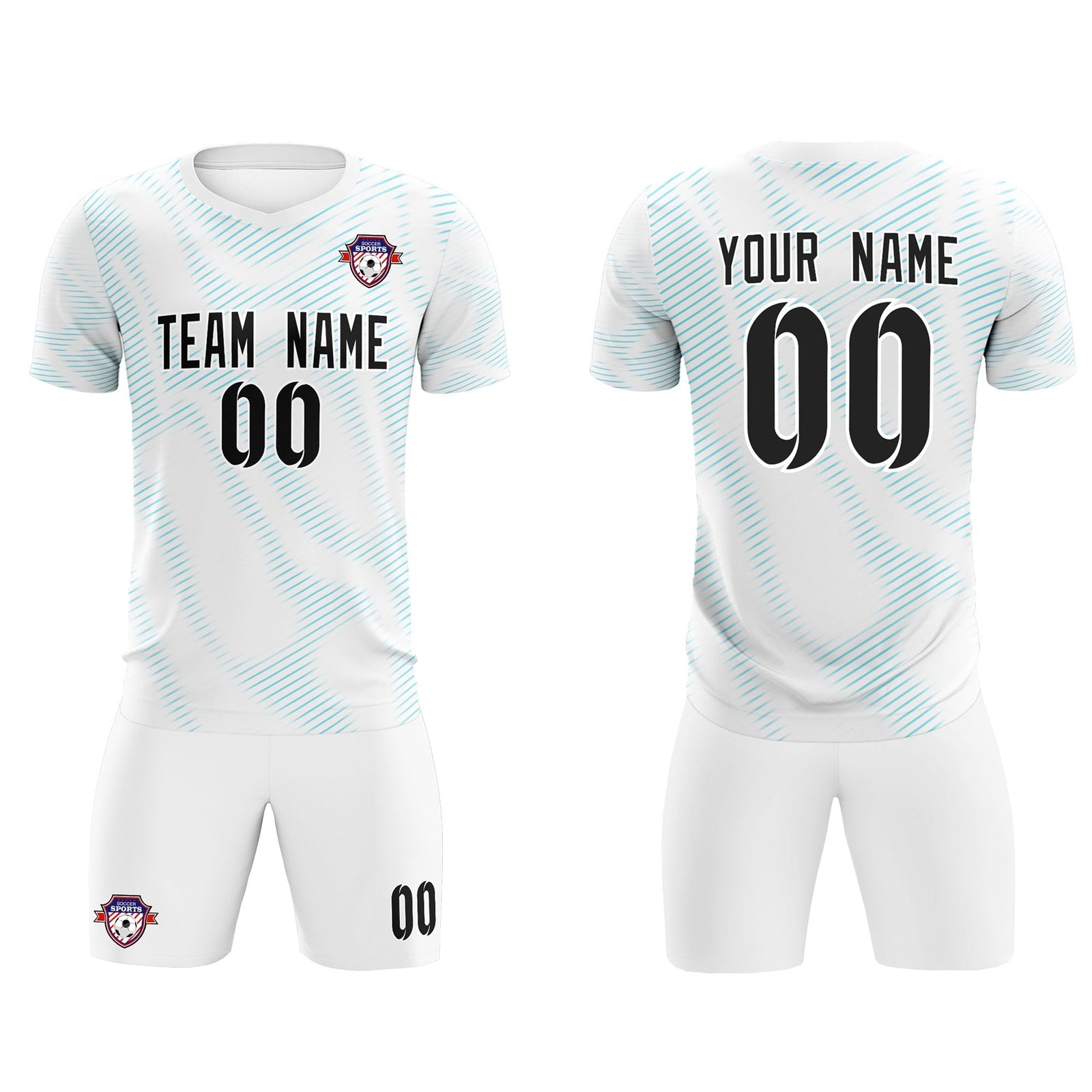 Custom White Sky Blue Training Uniform For Men Soccer Sets Jersey