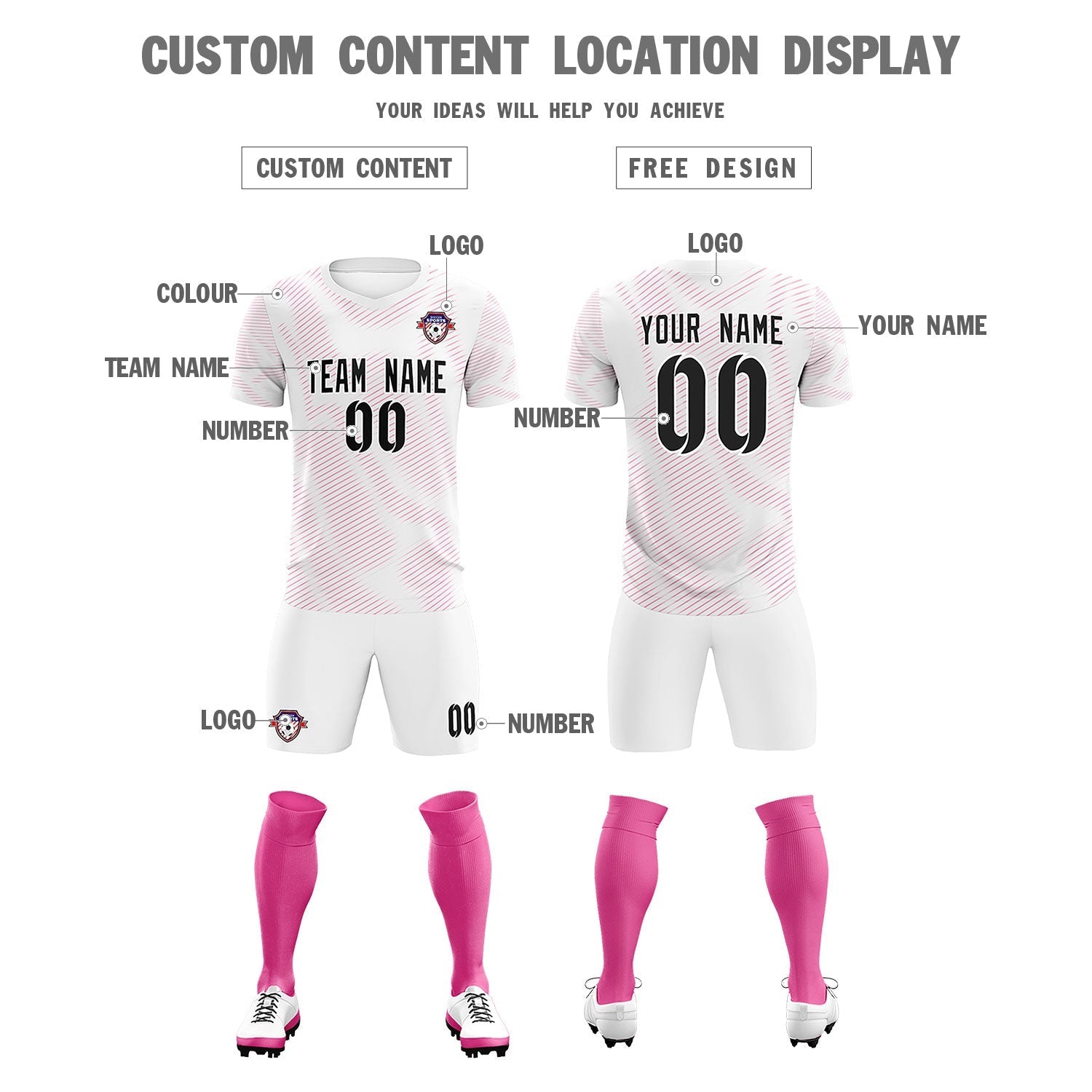 Custom White Pink Training Uniform For Men Soccer Sets Jersey