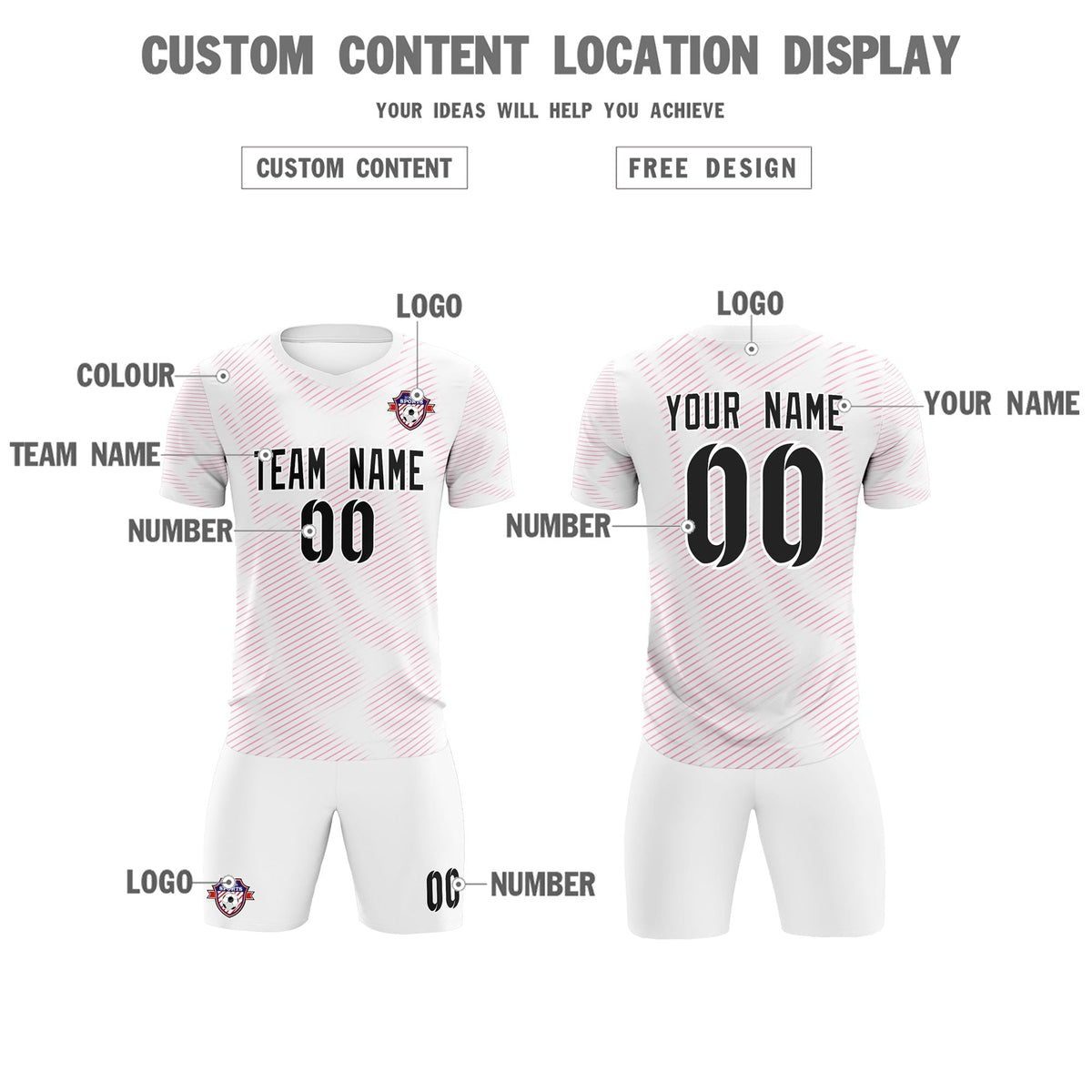 Custom White Pink Training Uniform For Men Soccer Sets Jersey