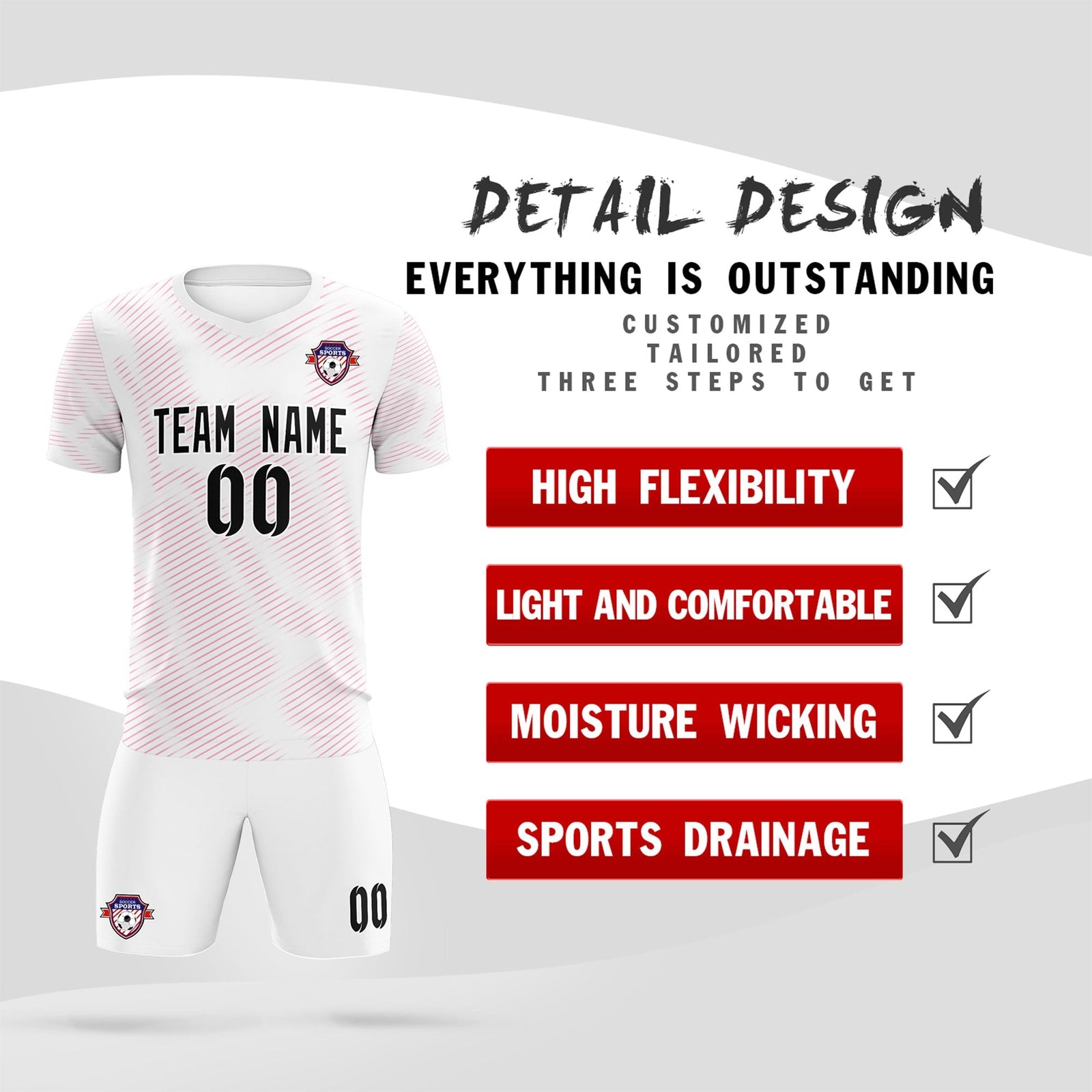 Custom White Pink Training Uniform For Men Soccer Sets Jersey