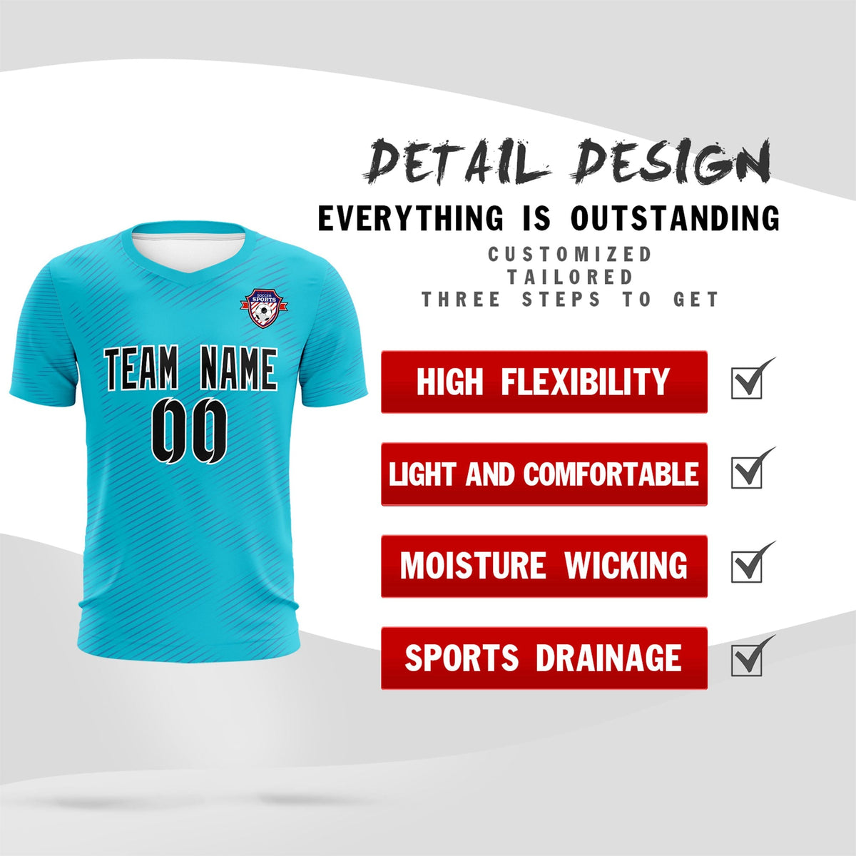 Custom Sky Blue Royal Training Uniform For Men Soccer Sets Jersey