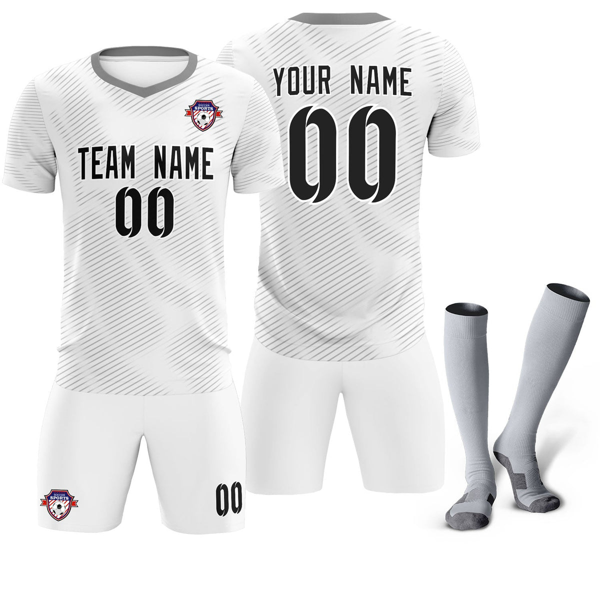Custom White Gray Training Uniform For Men Soccer Sets Jersey