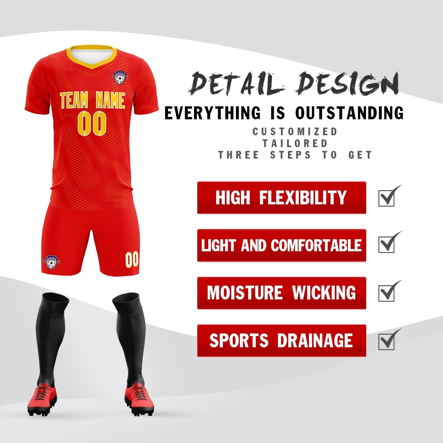 Custom Red Gold Training Uniform For Men Soccer Sets Jersey