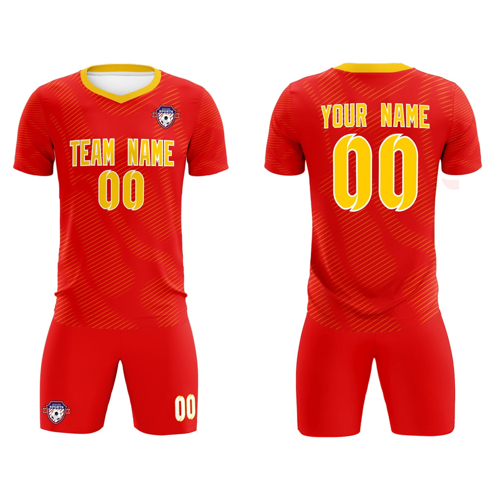 Custom Red Gold Training Uniform For Men Soccer Sets Jersey