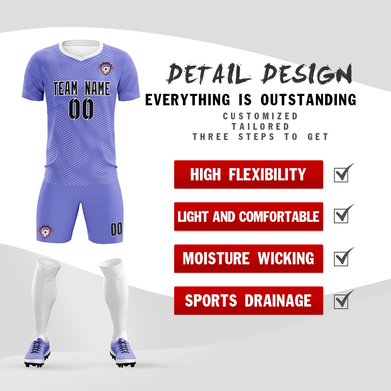 Custom Light Purple White Training Uniform For Men Soccer Sets Jersey