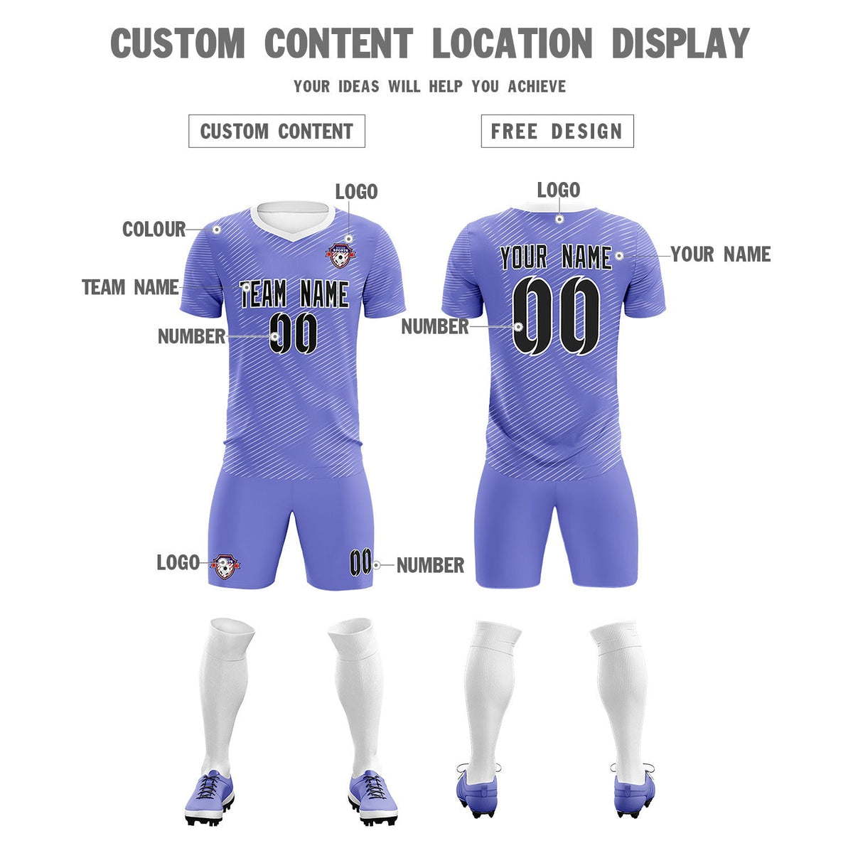 Custom Light Purple White Training Uniform For Men Soccer Sets Jersey
