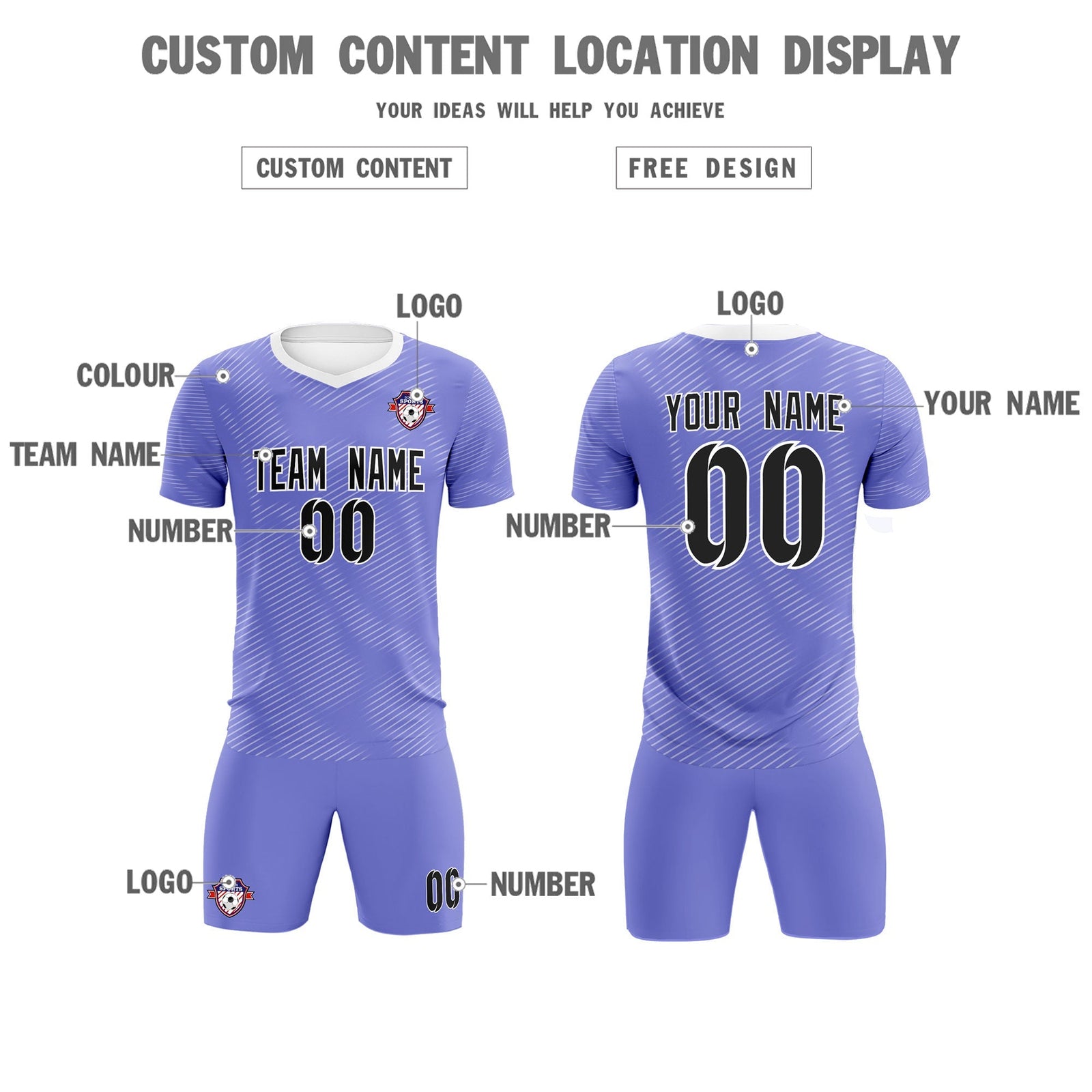 Custom Light Purple White Training Uniform For Men Soccer Sets Jersey